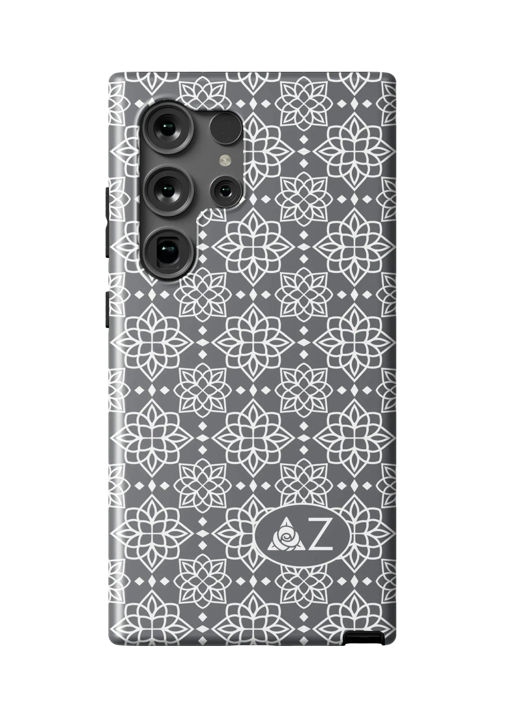Delta Zeta Samsung Galaxy 24, 23 Mobile Phone Case - Gray Ornate Matte Mobile Phone Cases