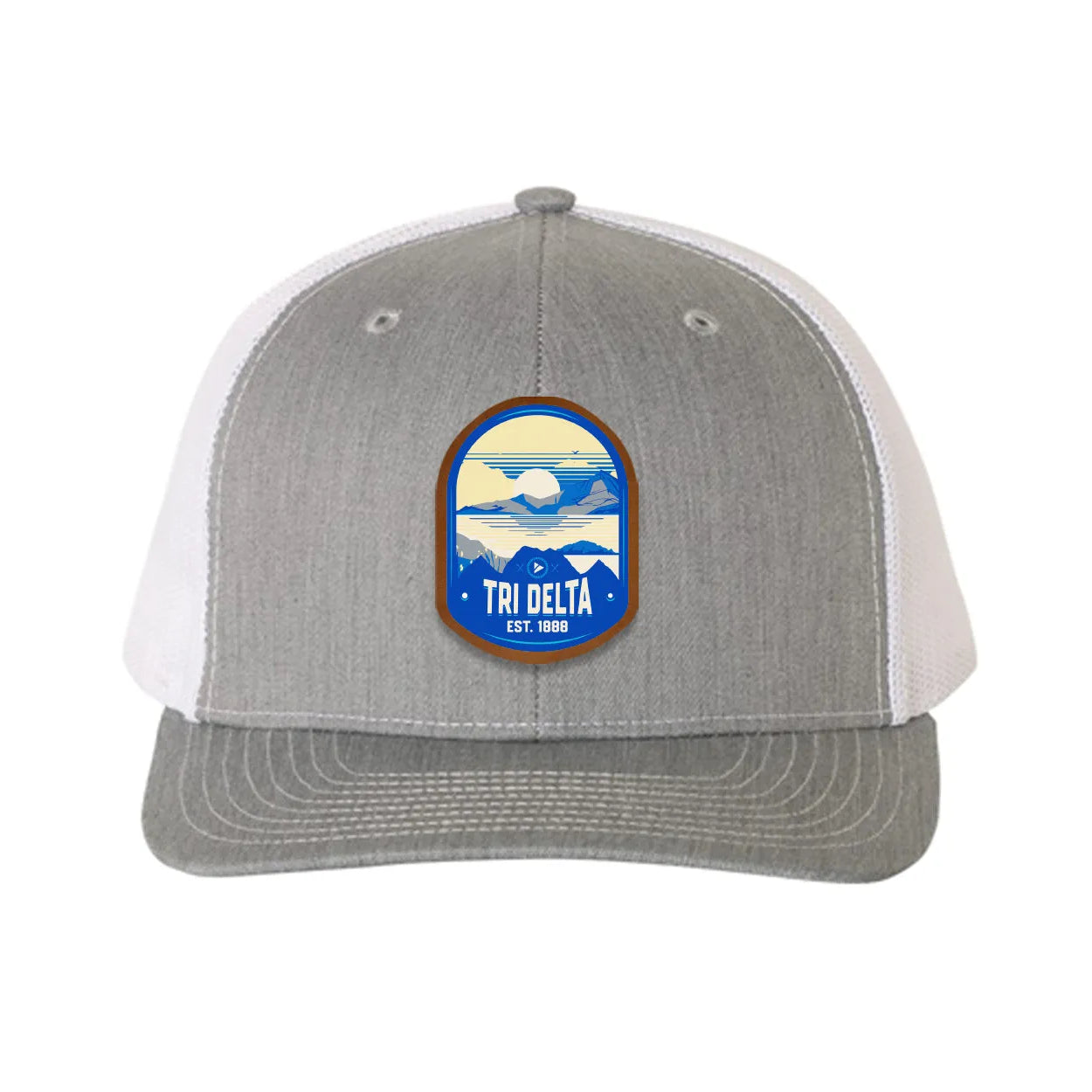 Tri Delta Richardson 112 UV Print Leatherette Patch Trucker Hat - Ventura Heather Gray White Trucker Hat