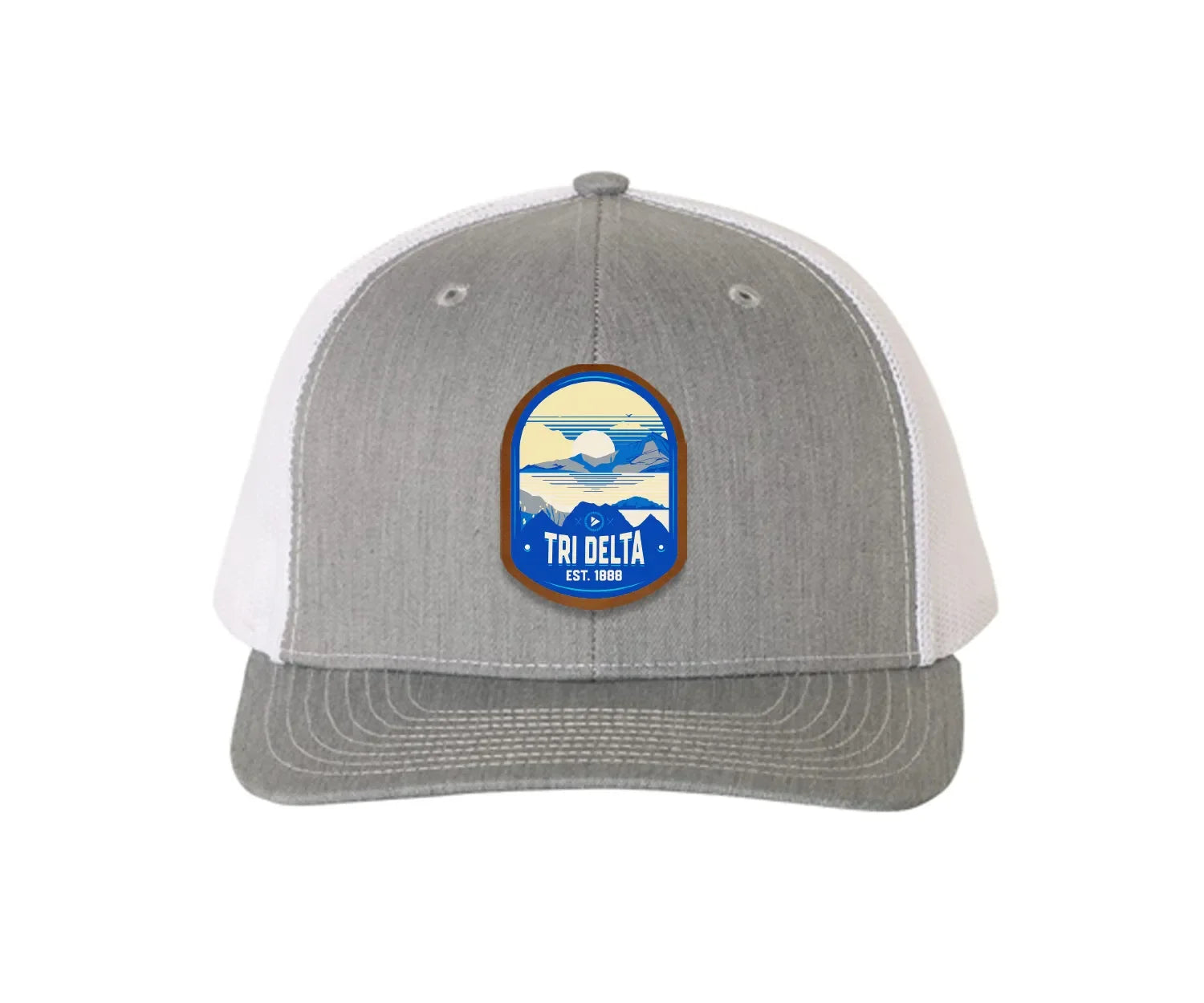Tri Delta Richardson 112 UV Print Leatherette Patch Trucker Hat - Ventura Heather Gray White Trucker Hat