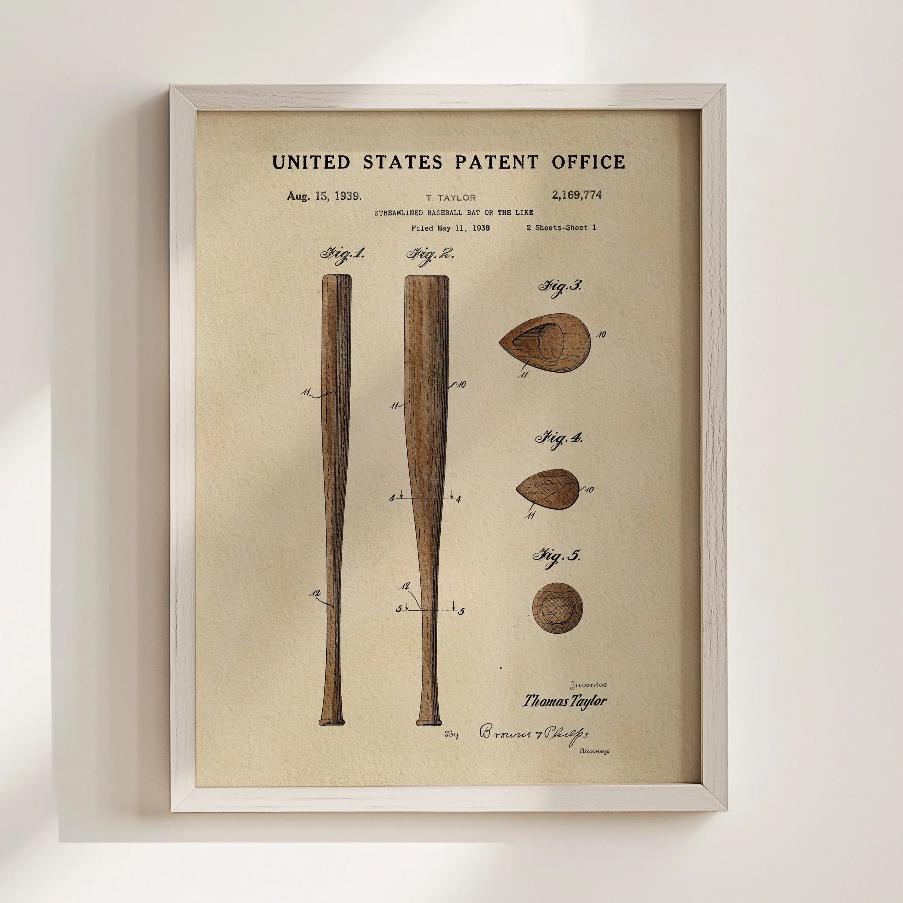 Baseball Bat US Patent Art Print | Sports-Themed Wall Art | Dorm Decor for Guys | Campus Greek Fit