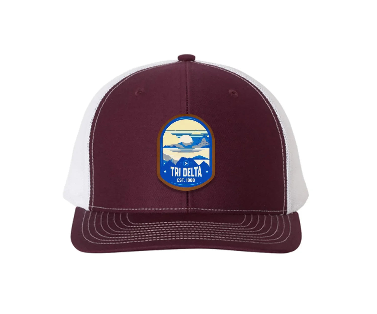 Tri Delta Richardson 112 UV Print Leatherette Patch Trucker Hat - Ventura Maroon White Trucker Hat