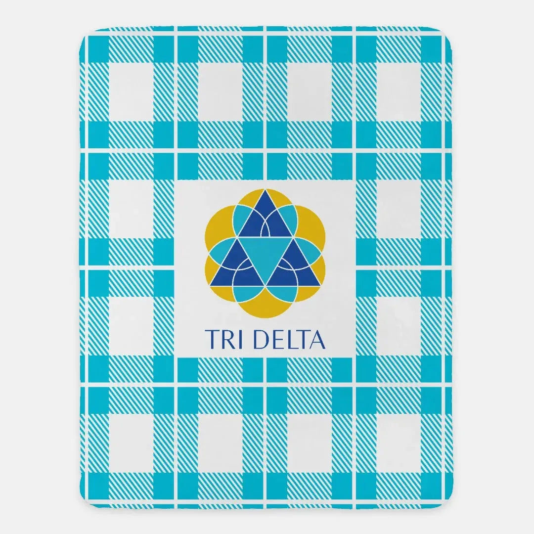 Tri Delta XL 60x80 Plaid Sherpa Blanket - Bright Blue Throw Blankets