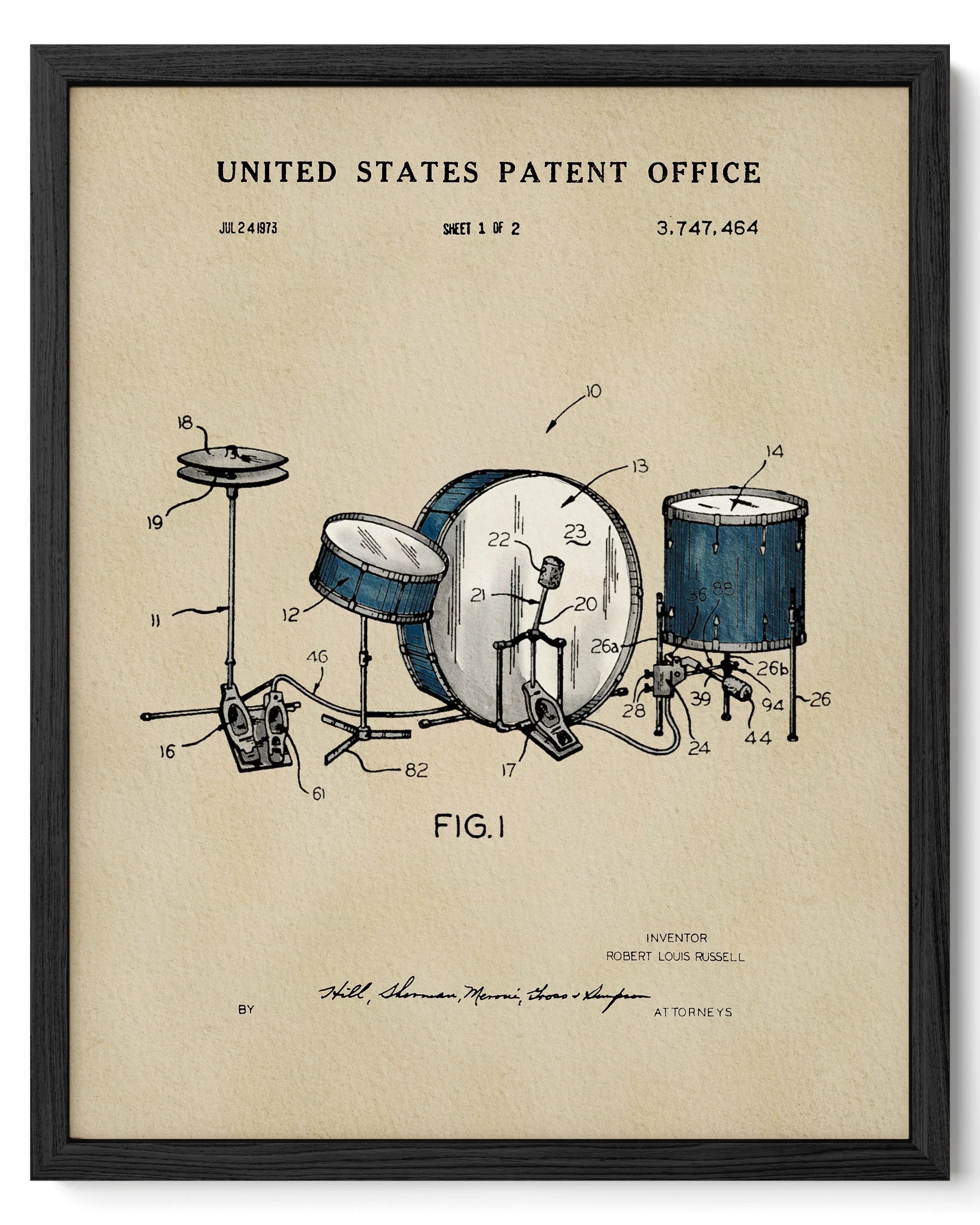 Drumset US Patent Art Print | Music Themed Dorm Decor | Wall Art