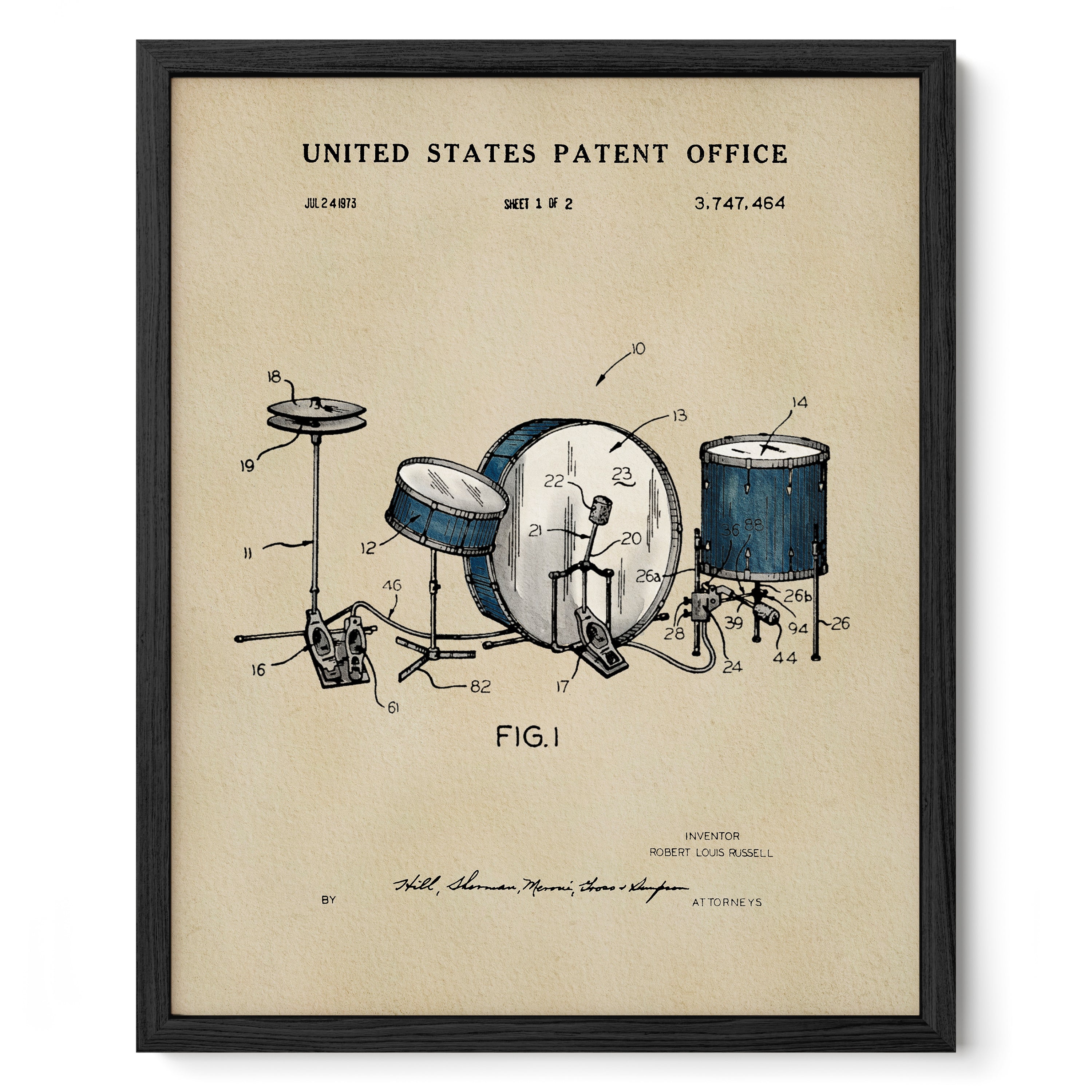 Drumset US Patent Art Print | Music Themed Dorm Decor | Wall Art