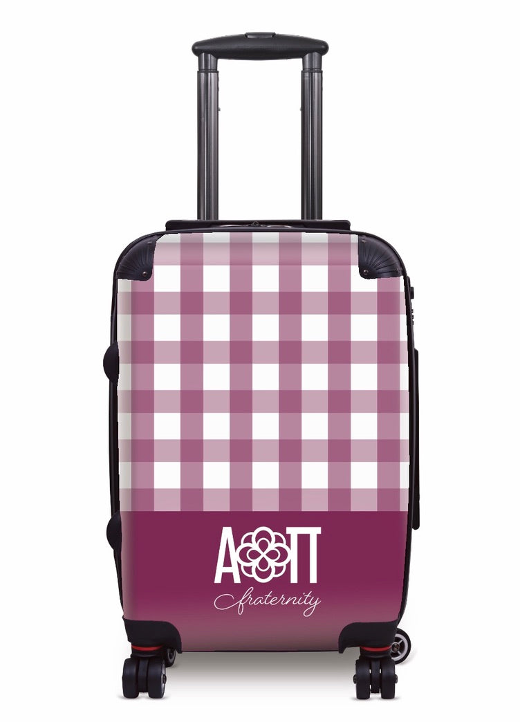 Alpha Omicron Pi Carry-on Suitcase - Gingham Purple Suitcases