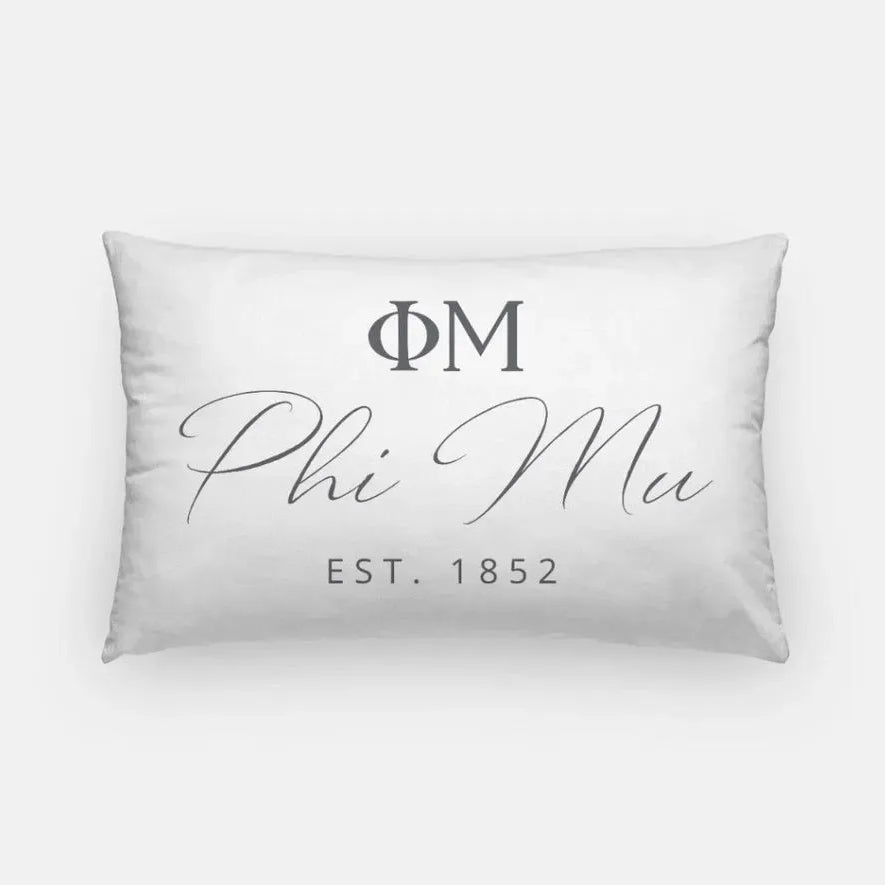 Phi Mu 1852 Lumbar Pillow Cover White Charcoal Pillow Covers