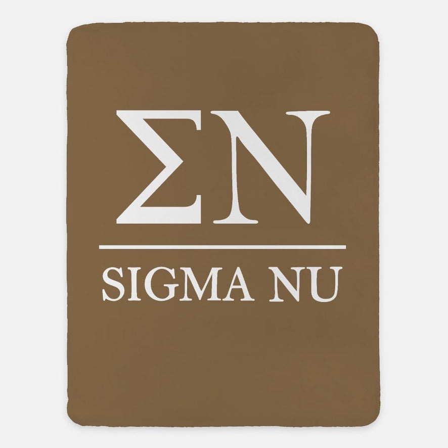 Sigma Nu XL 60x80 Sherpa Throw Blanket - Greek Letters Brown Throw Blankets
