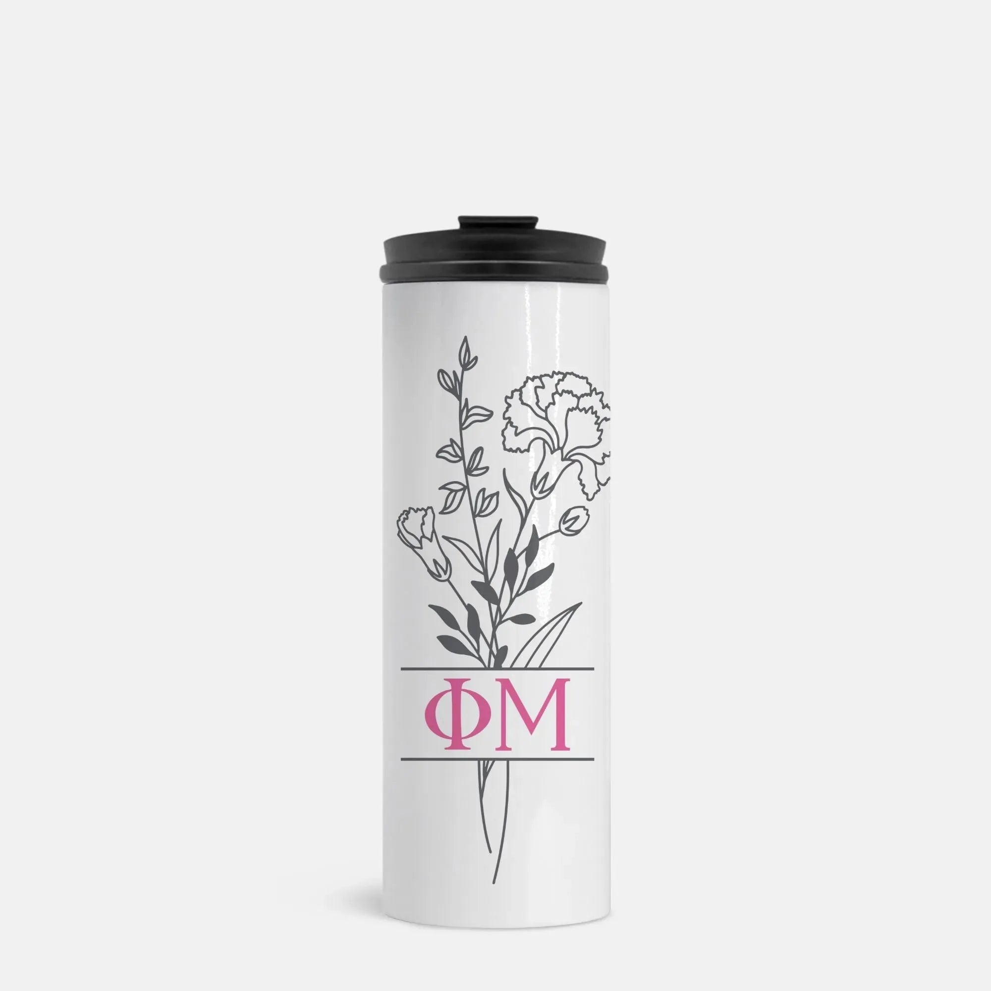 Phi Mu Carnation Monogram Thermal Tumbler 16 oz. Drinkware