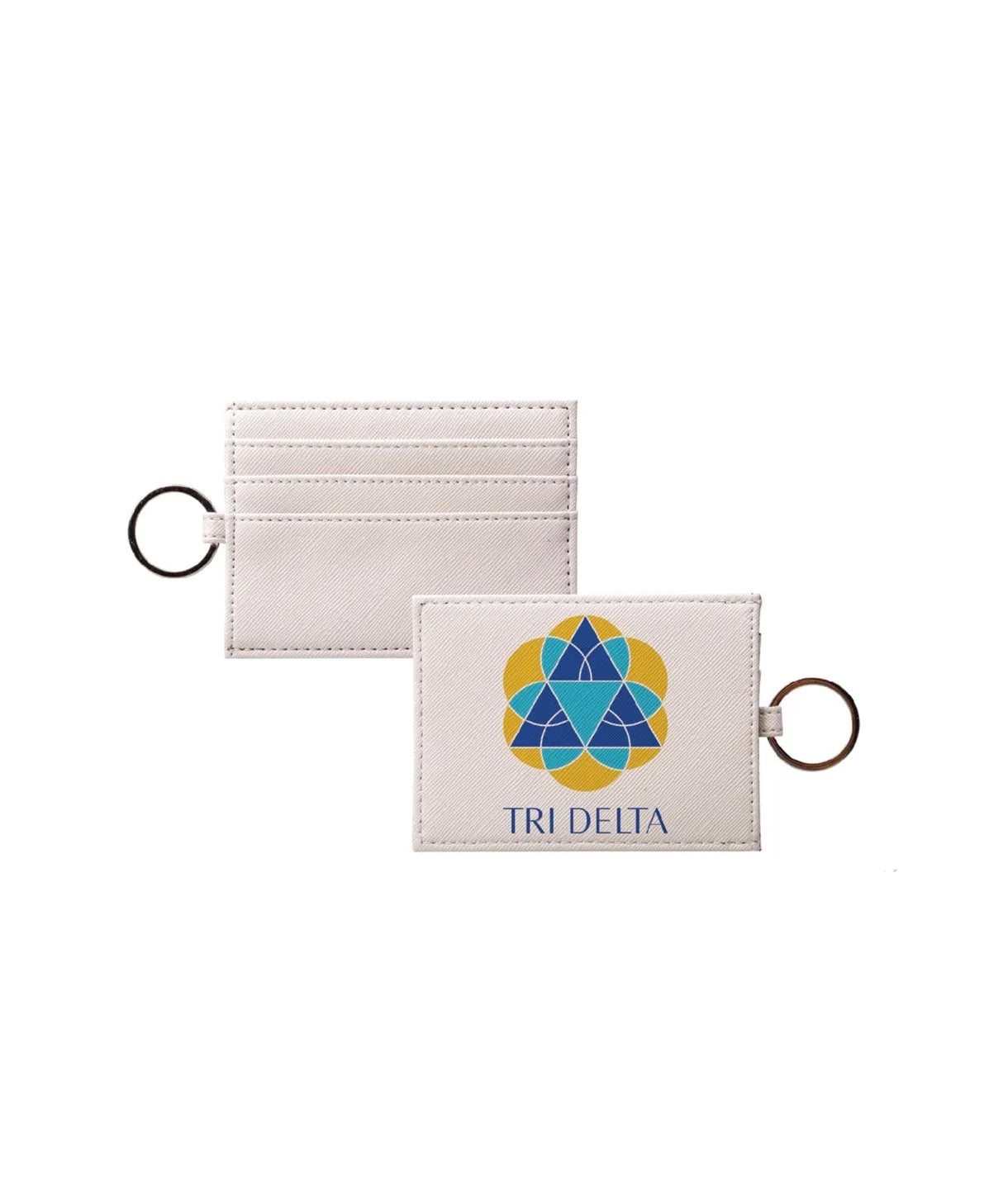 Tri Delta Vegan Saffiano Leather Keychain Card Holder - Traditional Travel Wallet