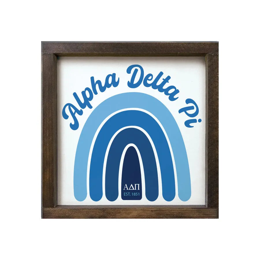 Alpha Delta Pi 12x12 Wood Framed Sign - Rainbow Walnut Stain Wall Art & Signs