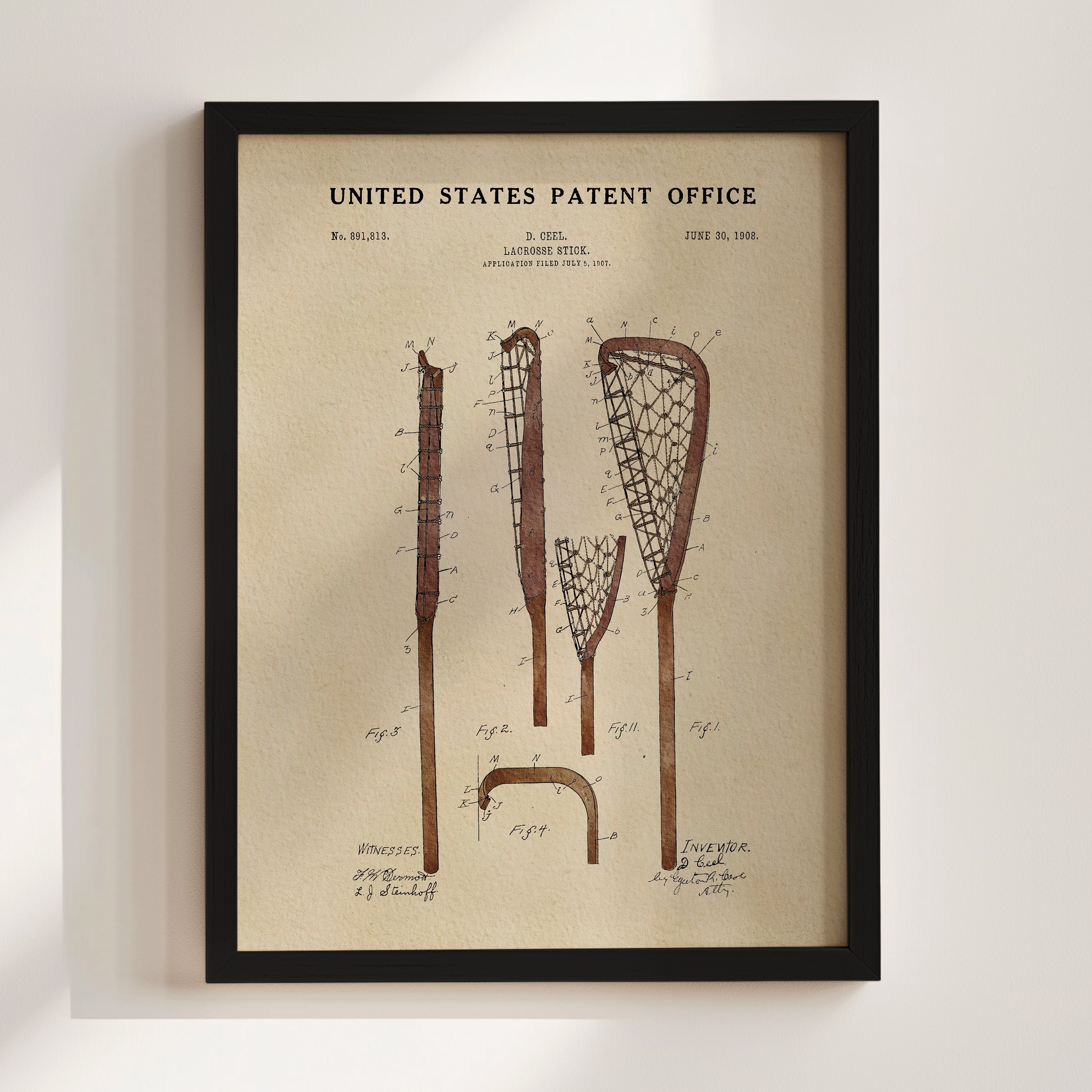 Original Lacrosse Stick US Patent Art Print | Sports-Themed Dorm Decor | Campus Greek Fit