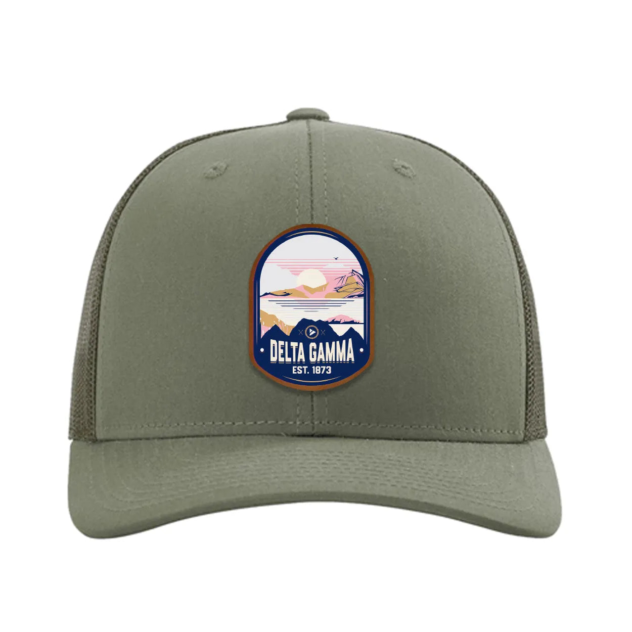 Delta Gamma Richardson 112 UV Print Leatherette Patch Trucker Hat - Ventura Loden Trucker Hat