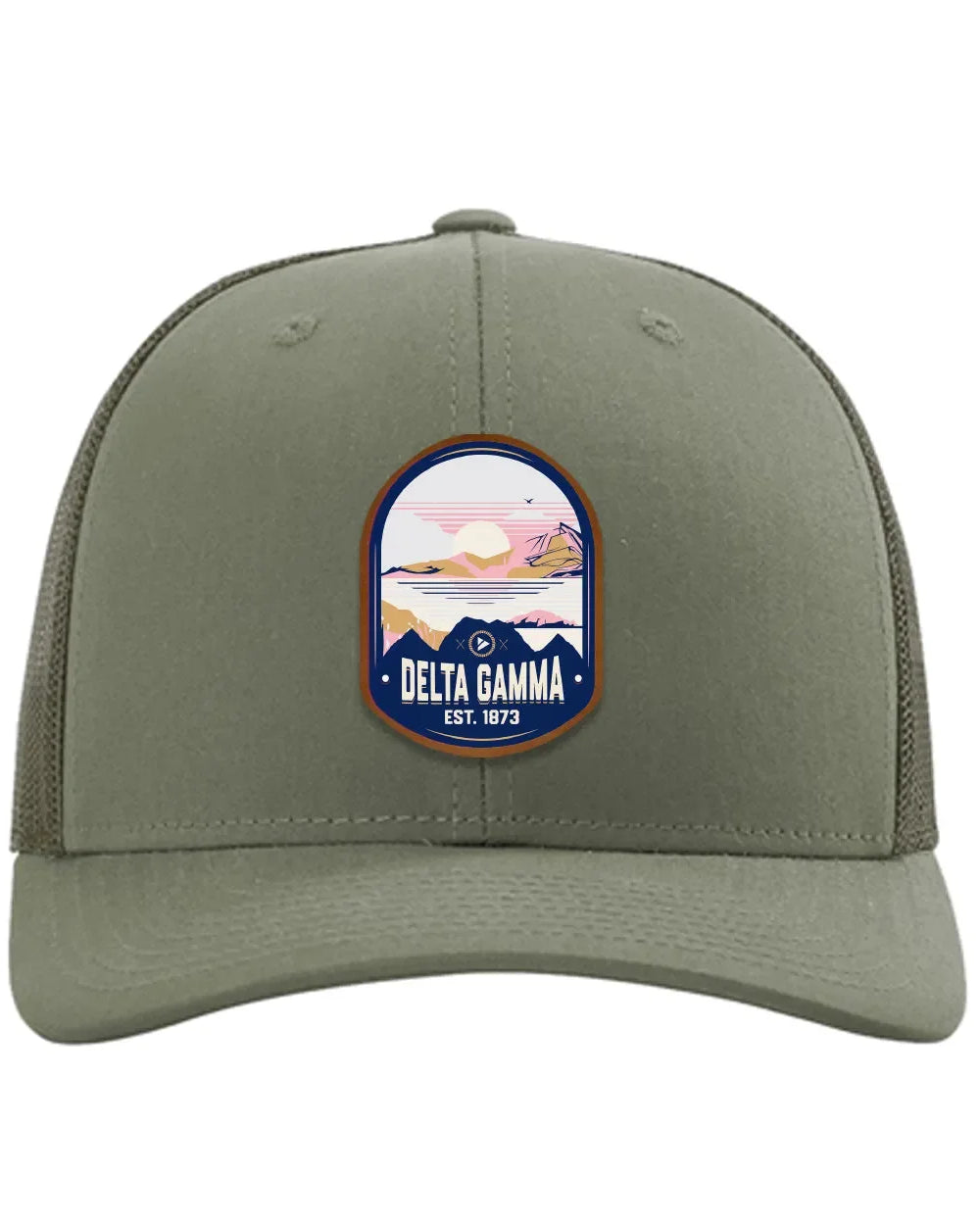 Delta Gamma Richardson 112 UV Print Leatherette Patch Trucker Hat - Ventura Loden Trucker Hat