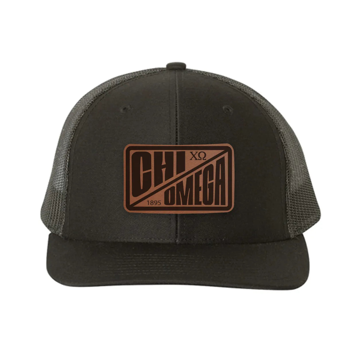 Chi Omega Richardson 112 Leatherette Patch Trucker Hat - Divide Black Black Trucker Hat