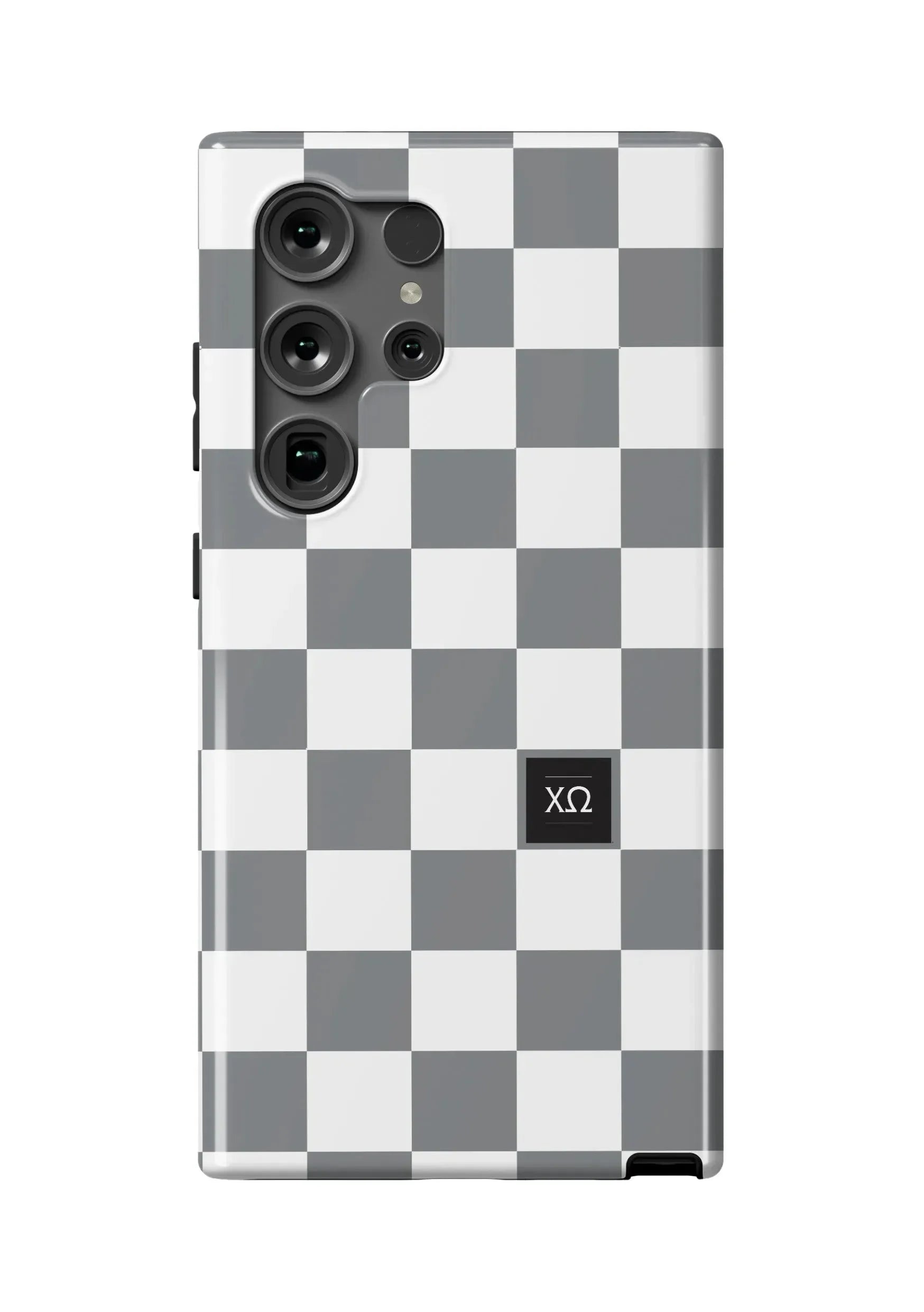 Chi Omega Samsung Galaxy 24, 23 Mobile Phone Case - Gray Check Gloss Mobile Phone Cases