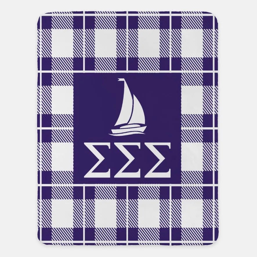 Tri Sigma XL 60x80 Plaid Sherpa Throw Blanket Royal Purple Throw Blankets
