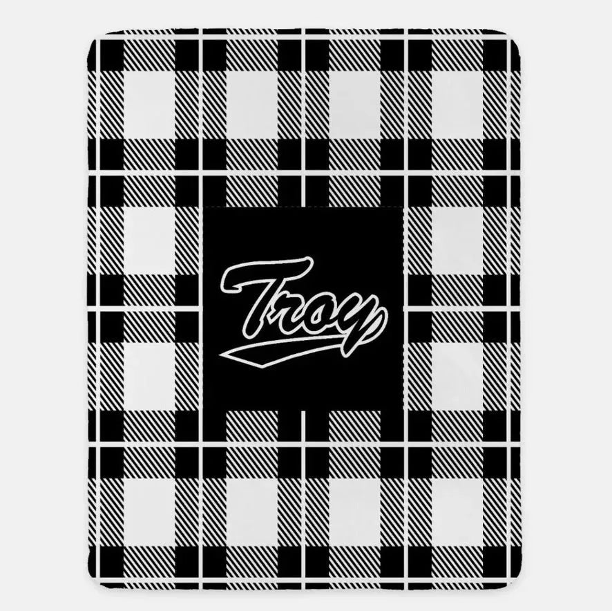 Troy University XL 60x80 Plaid Sherpa Blanket Black Throw Blankets