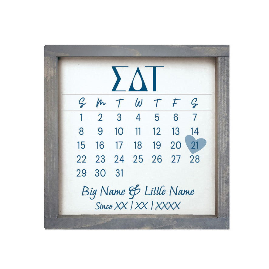 Sigma Delta Tau Personalized Big Little Calendar Framed Sign - 12x12