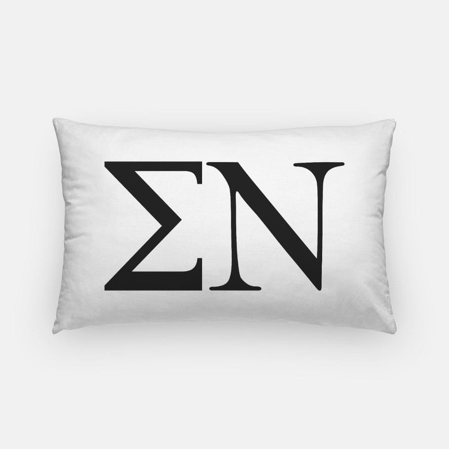 Sigma Nu Lumbar Pillow Cover - Greek Letters White Black Pillow Covers