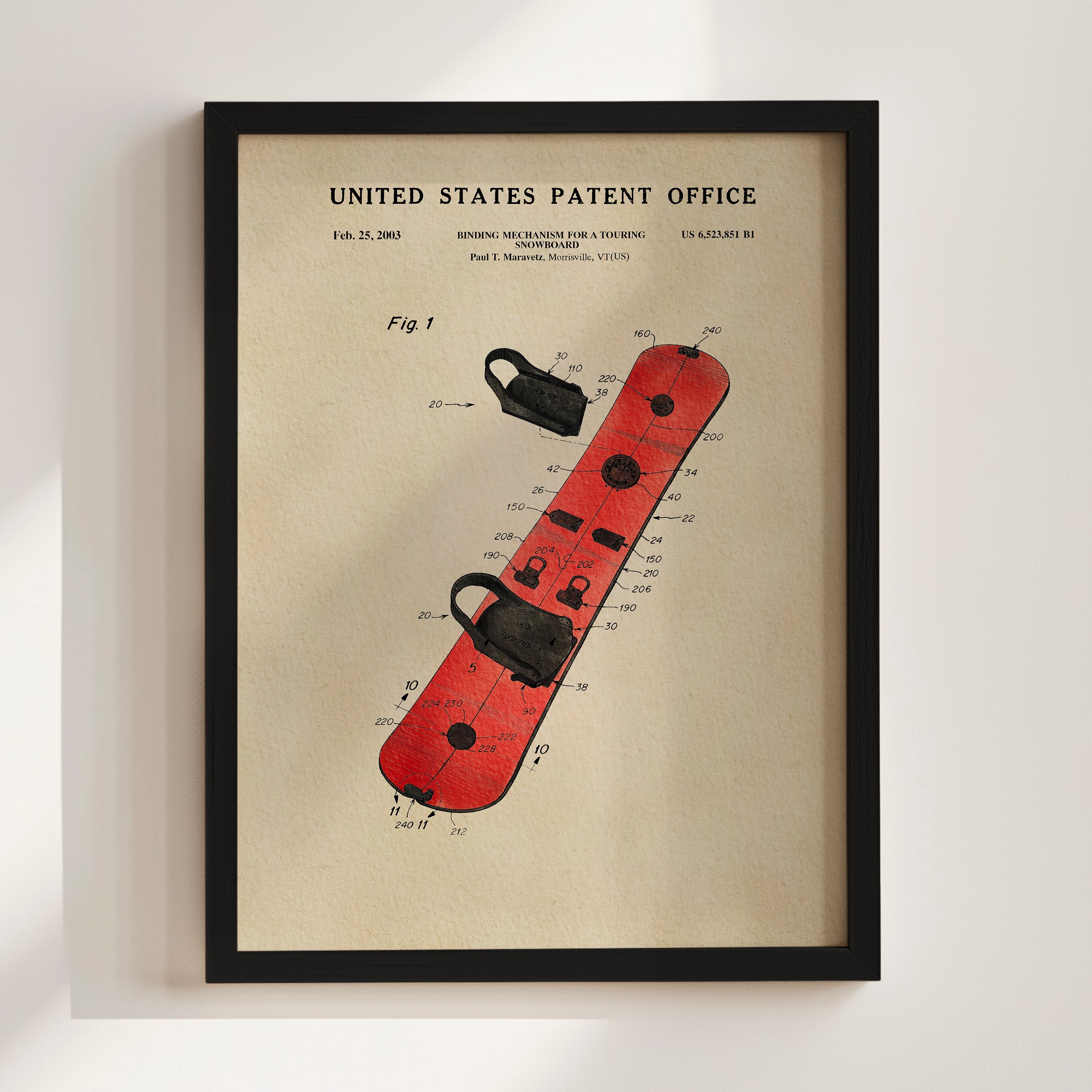Burton Snowboard US Patent Art Print | Wall Art For Guys Dorm | Decor