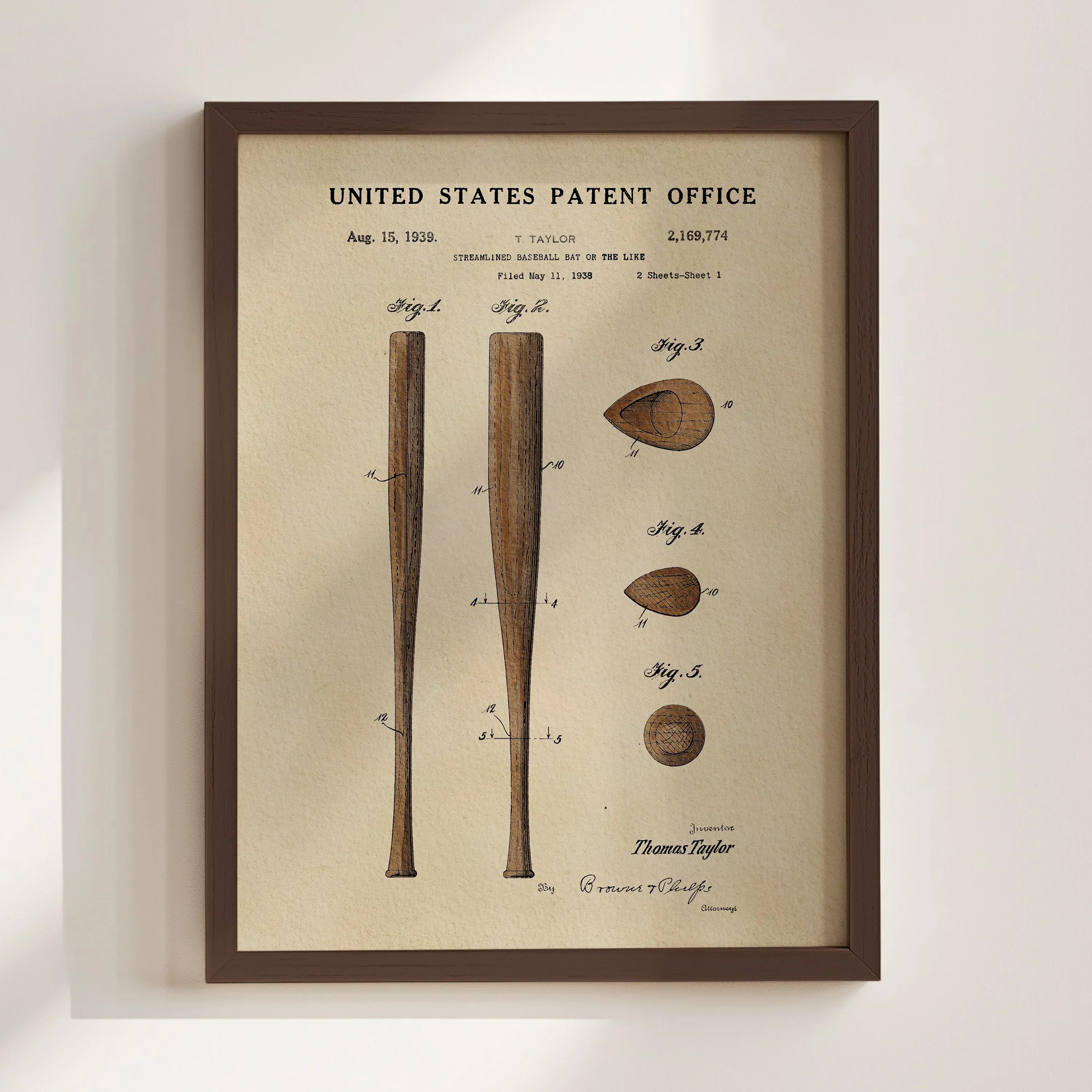 Baseball Bat US Patent Art Print | Sports-Themed Wall Art | Dorm Decor for Guys | Campus Greek Fit