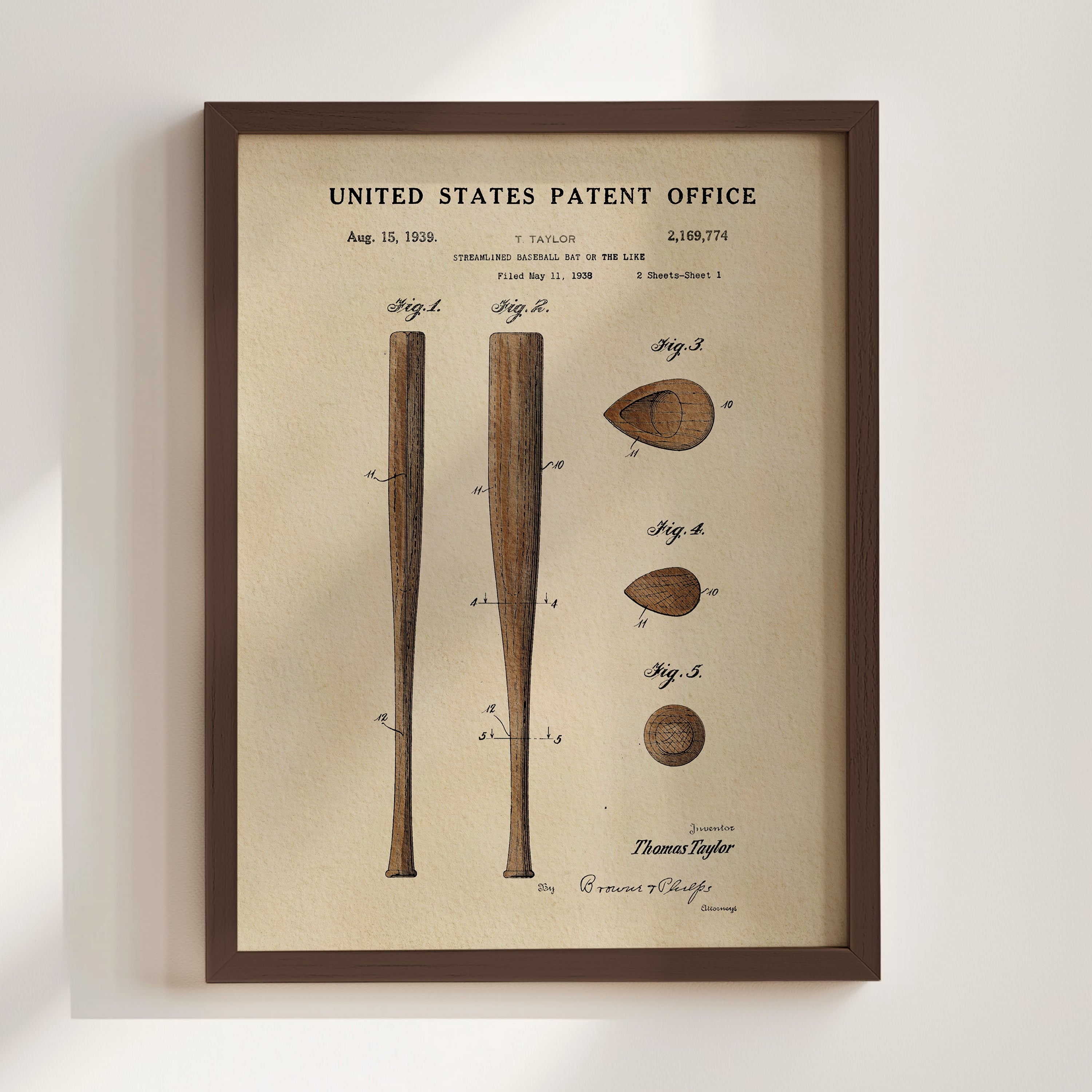 Baseball Bat US Patent Art Print | Sports-Themed Wall Art | Dorm Decor for Guys | Campus Greek Fit