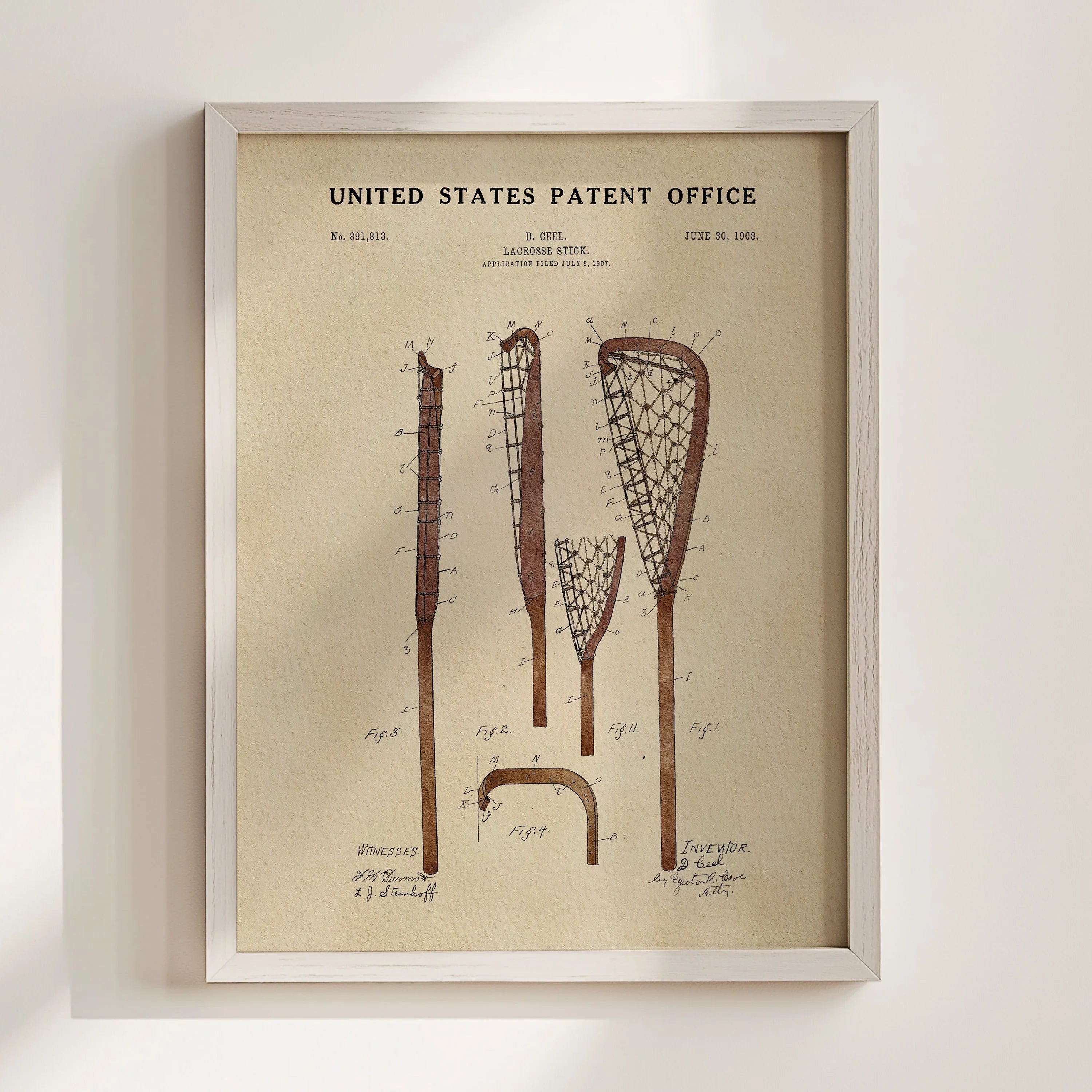Original Lacrosse Stick US Patent Art Print | Sports-Themed Dorm Decor | Campus Greek Fit