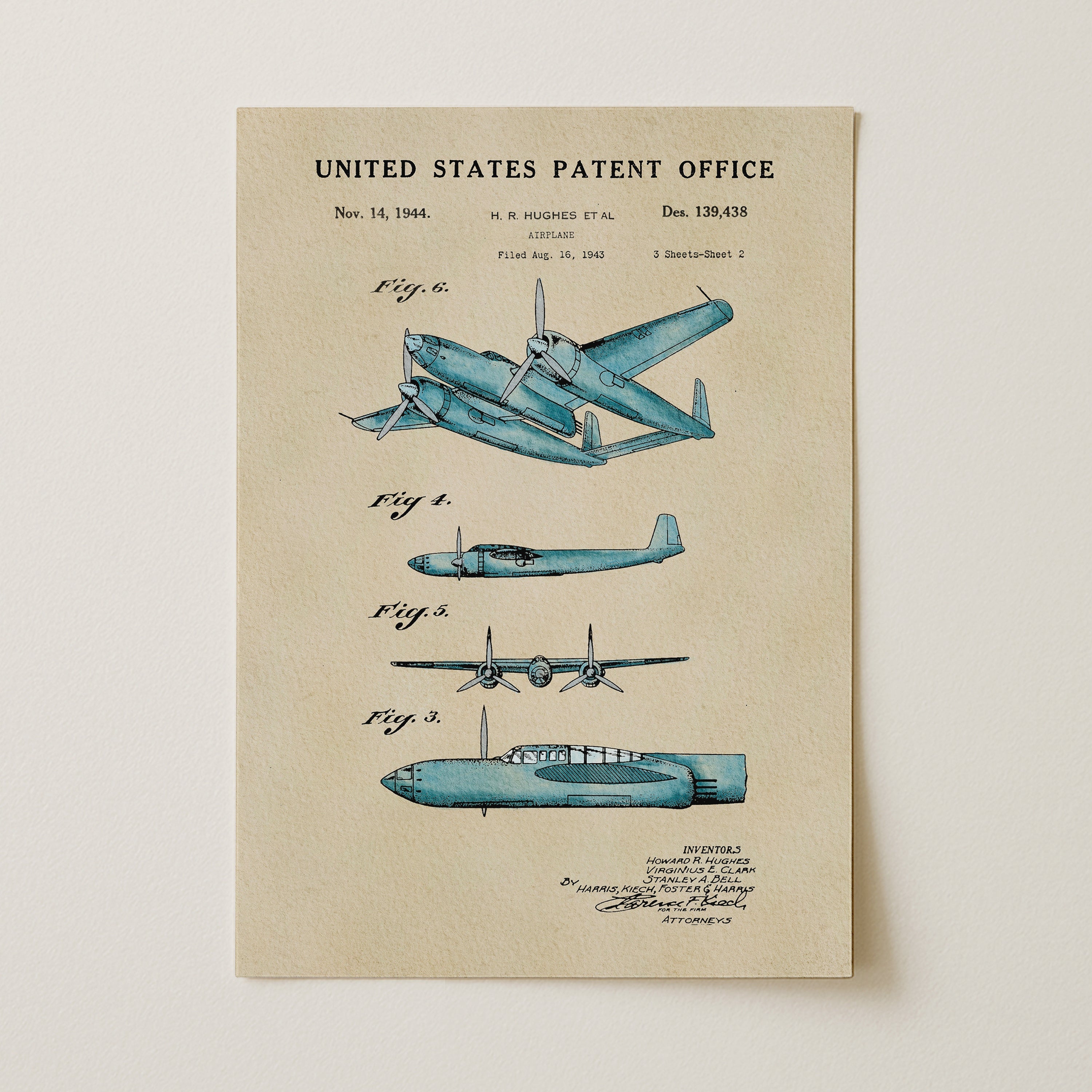 Vintage Airplane US Patent Art Print | Guys Dorm Decor | Wall Art