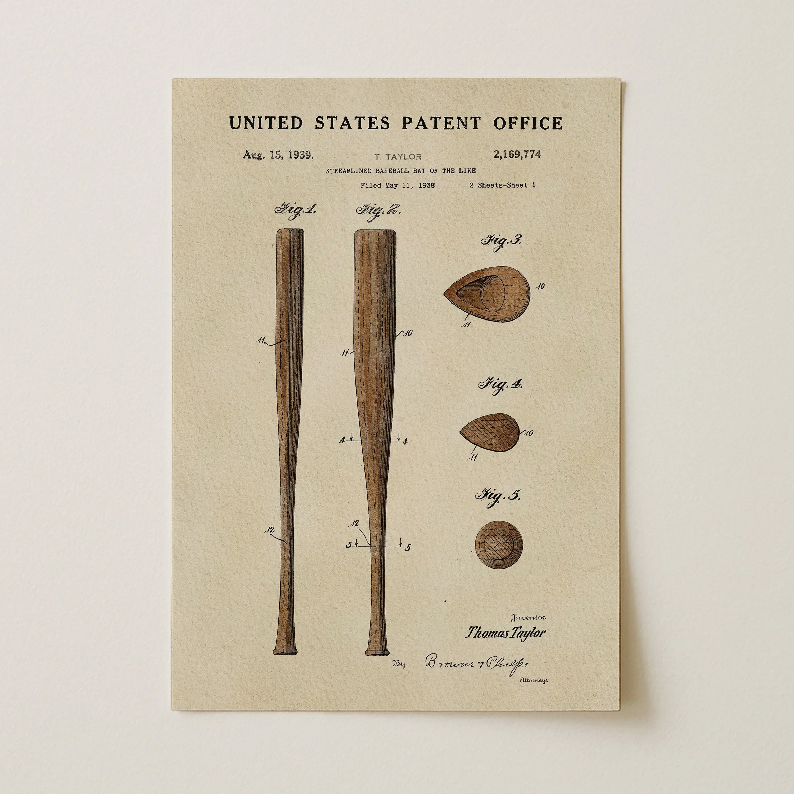 Baseball Bat US Patent Art Print | Sports-Themed Wall Art | Dorm Decor for Guys | Campus Greek Fit