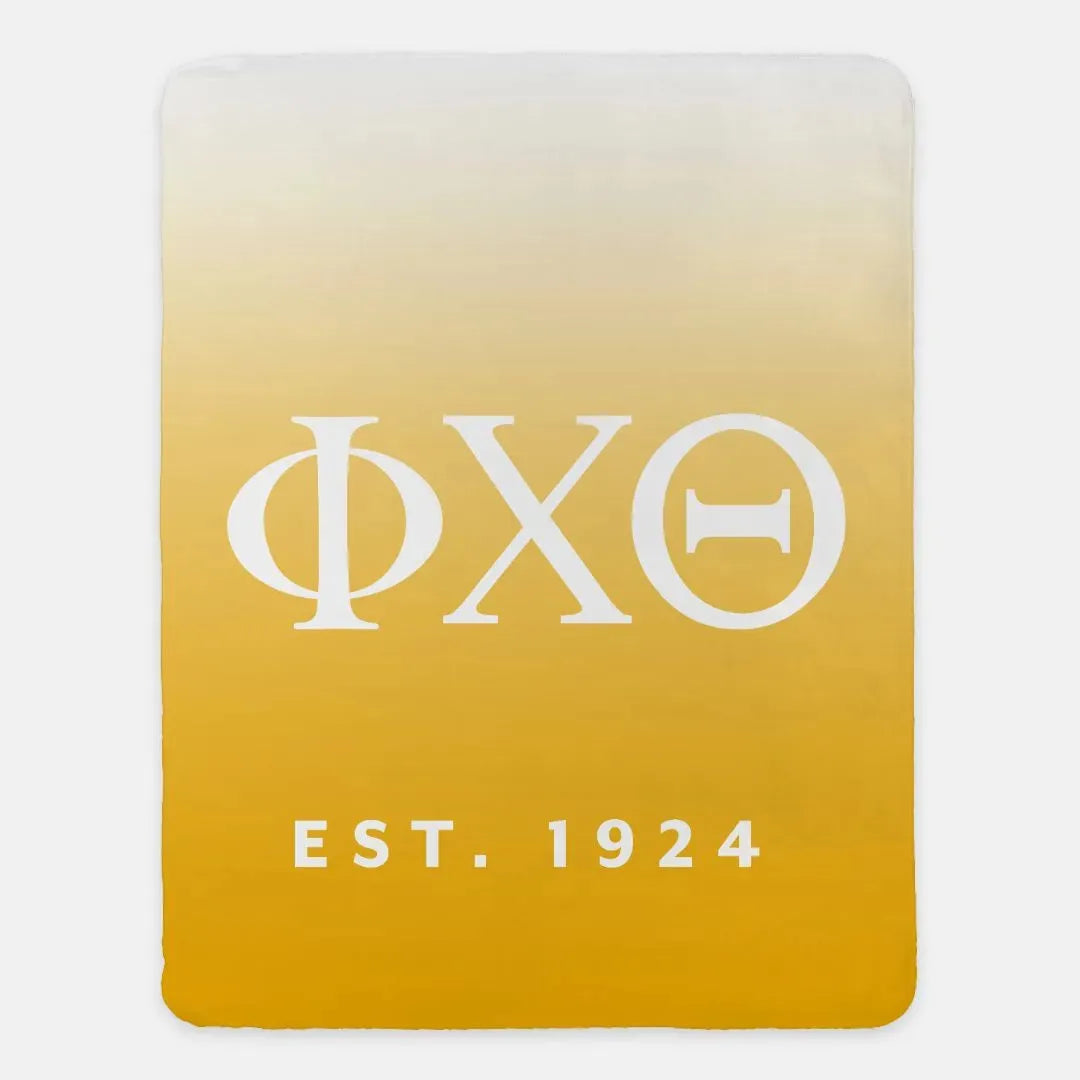 Phi Chi Theta XL 60x80 Sherpa Blanket - Gold Gradient Throw Blankets