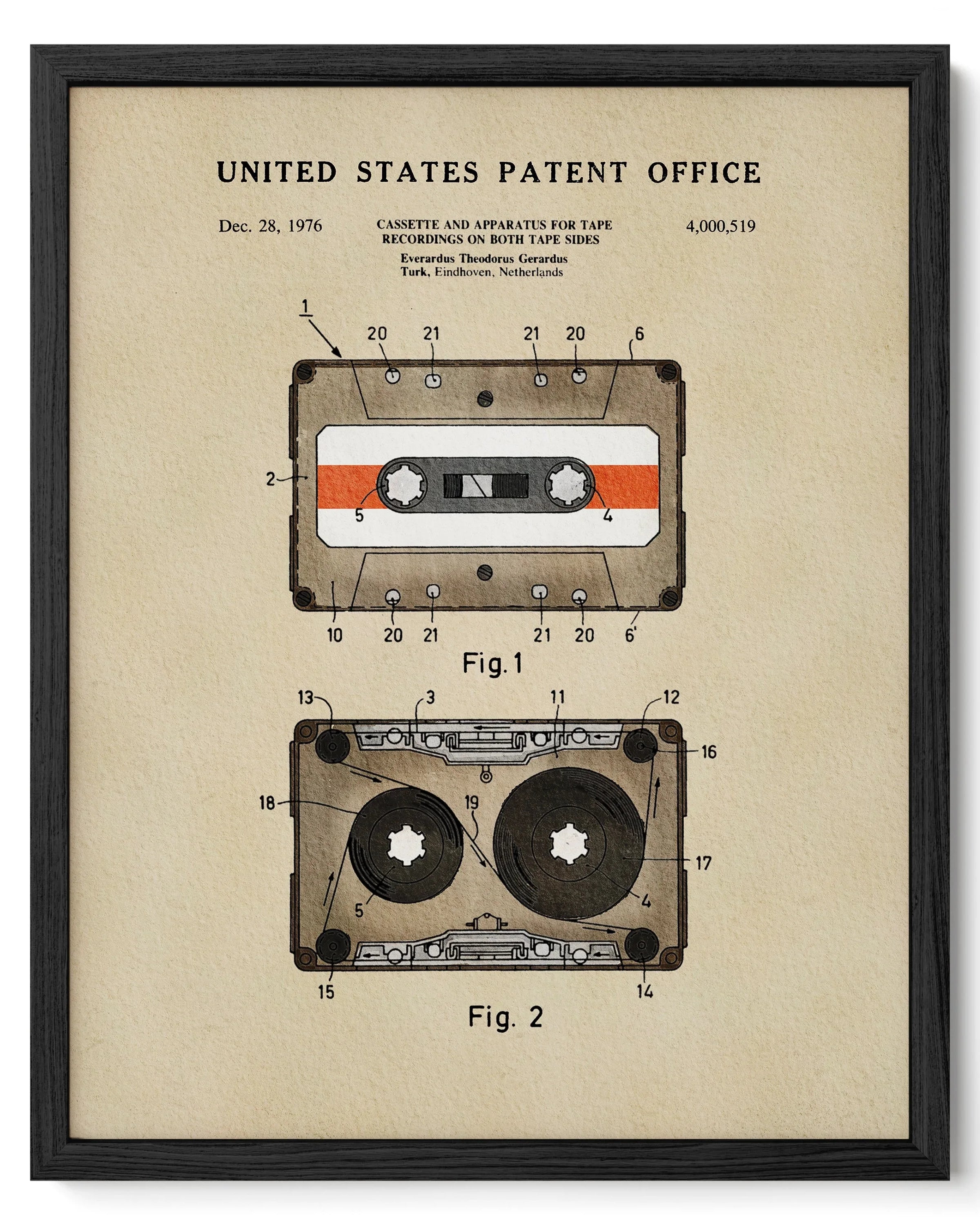 Cassette Tape Archival US Patent | Music Themed Dorm Decor | Wall Art