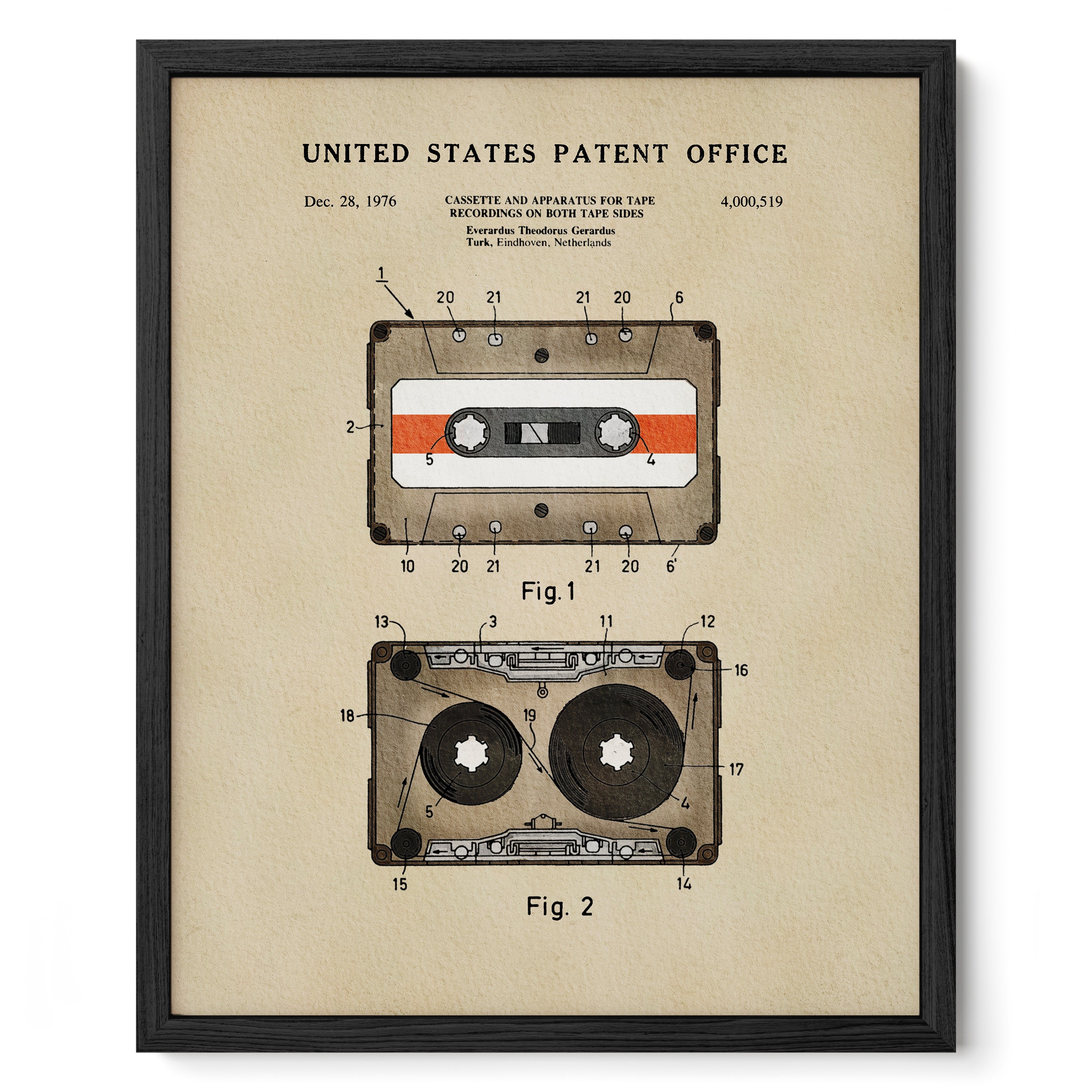 Cassette Tape Archival US Patent | Music Themed Dorm Decor | Wall Art