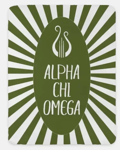 Alpha Chi Omega XL 60x80 Sherpa Throw Blanket - Starburst Olive Throw Blankets