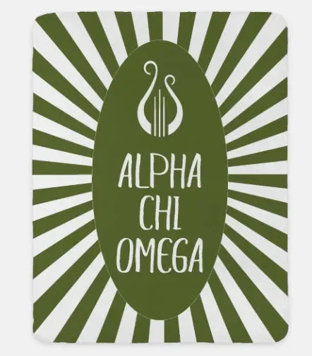 Alpha Chi Omega XL 60x80 Sherpa Throw Blanket - Starburst Olive Throw Blankets