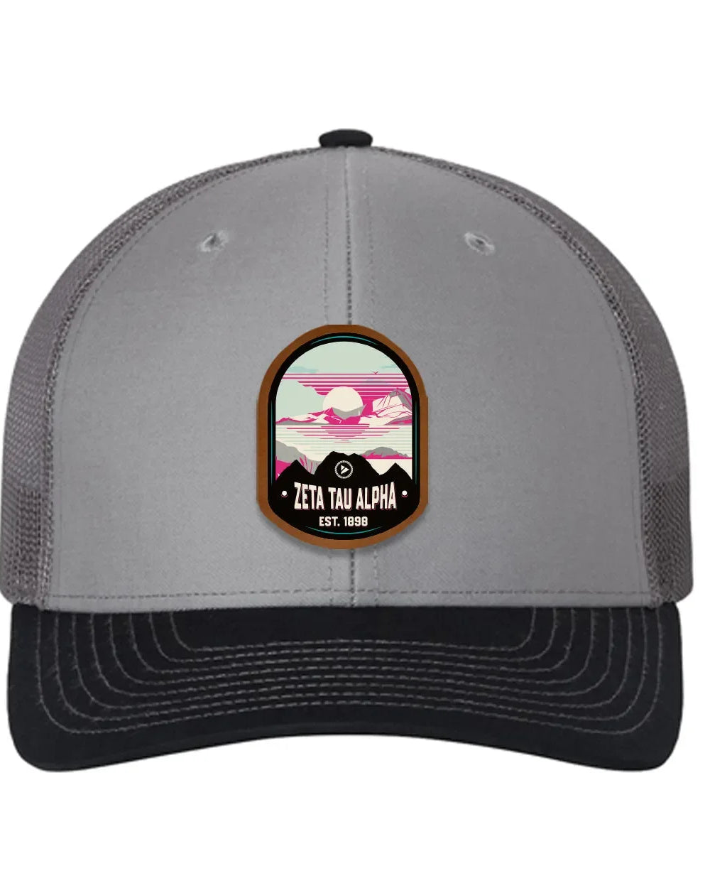 Zeta Tau Alpha Richardson 112 UV Print Leatherette Patch Trucker Hat - Ventura Gray Charcoal Navy Trucker Hat