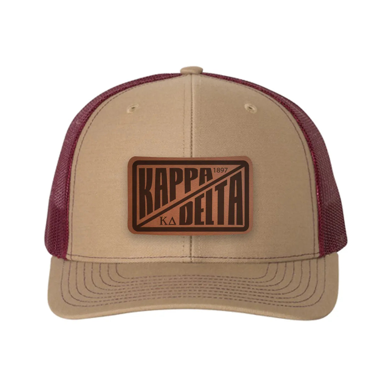 Kappa Delta Richardson 112 Leatherette Patch Trucker Hat - Divide Khaki Burgundy Trucker Hat