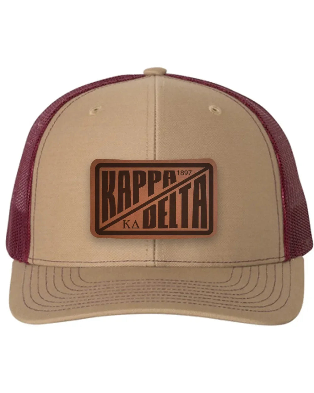 Kappa Delta Richardson 112 Leatherette Patch Trucker Hat - Divide Khaki Burgundy Trucker Hat