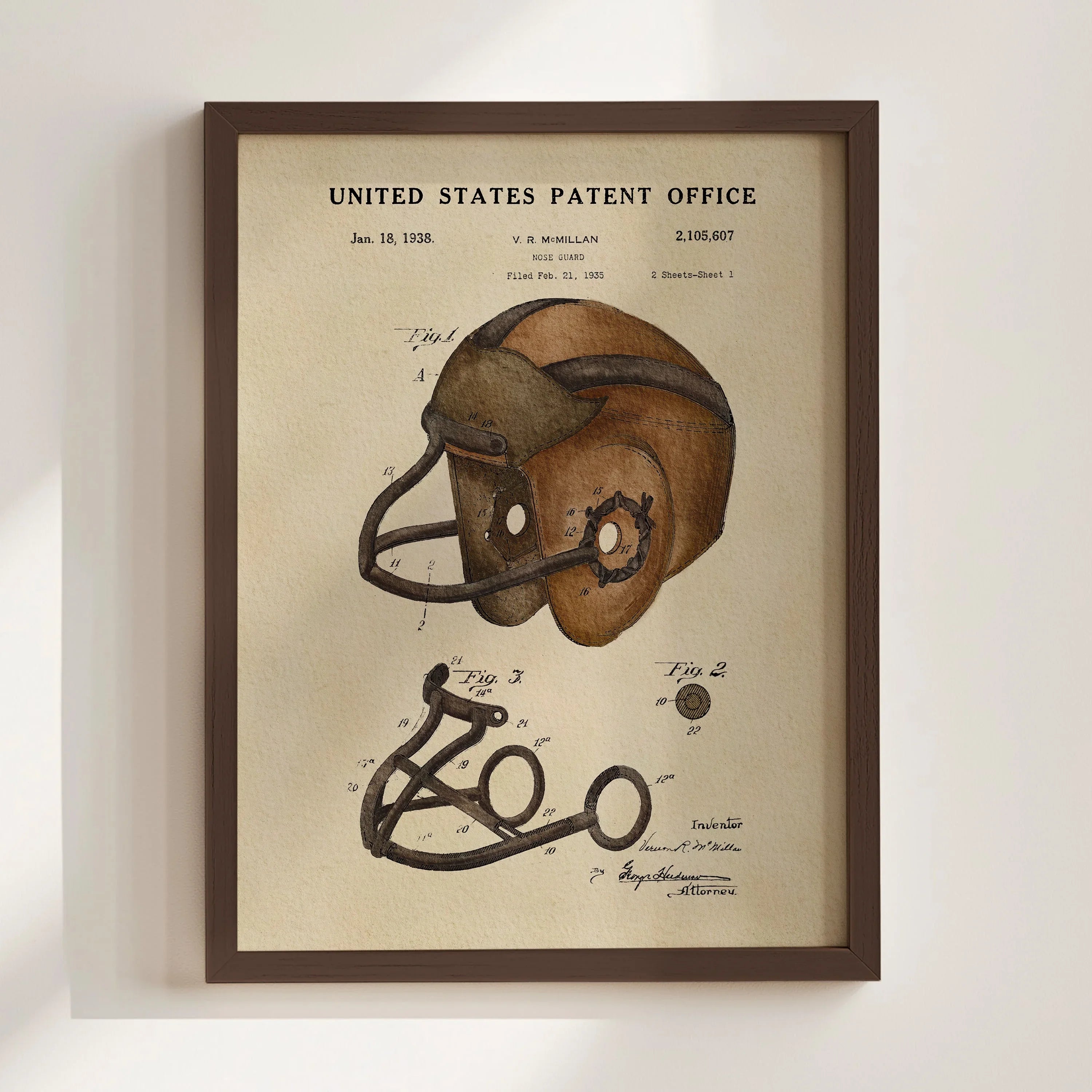Vintage Football Helmet US Patent Art Print | Sports-Themed Dorm Decor | Campus Greek Fit