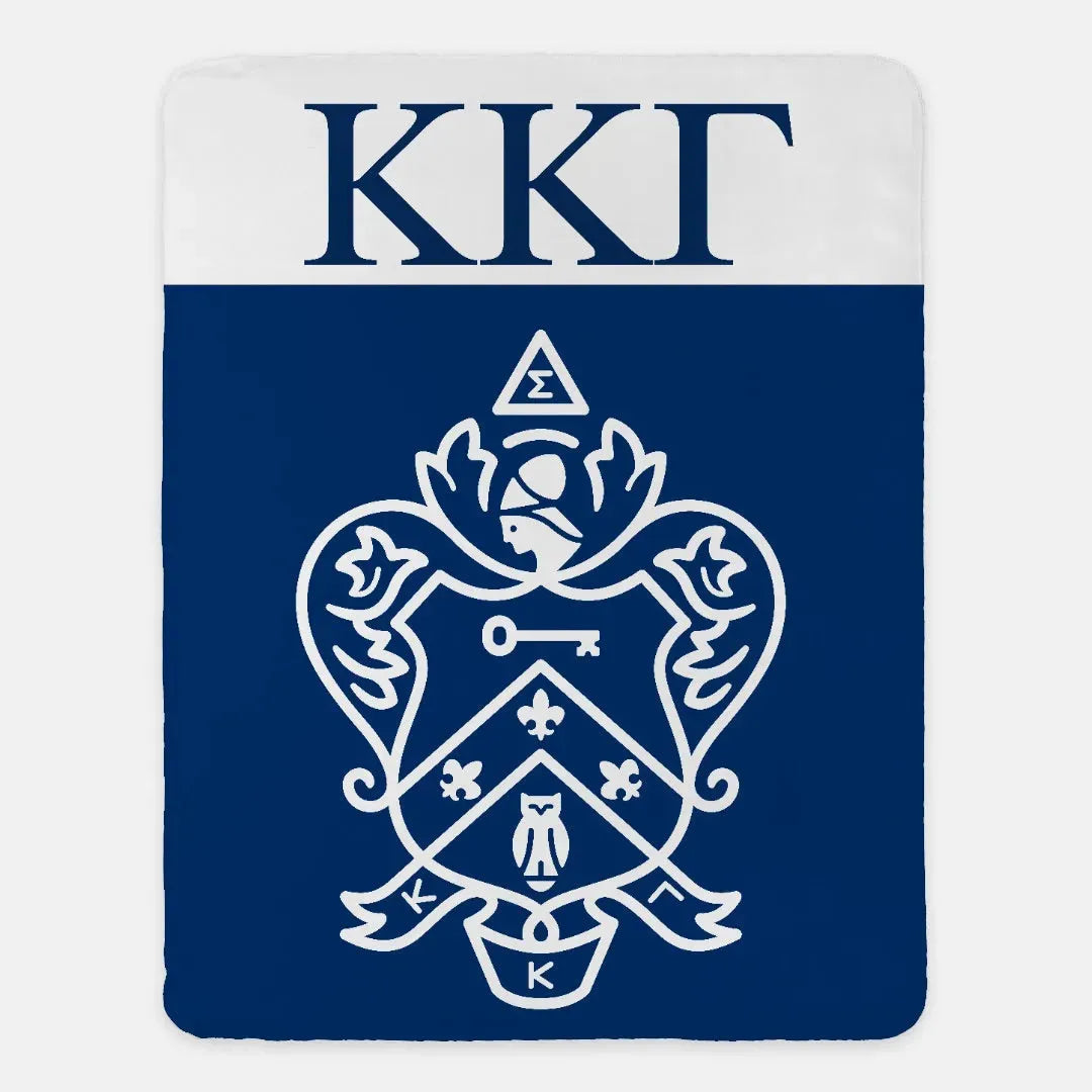 Kappa Kappa Gamma XL 60x80 Blue Wide Band Sherpa Blanket Throw Blankets