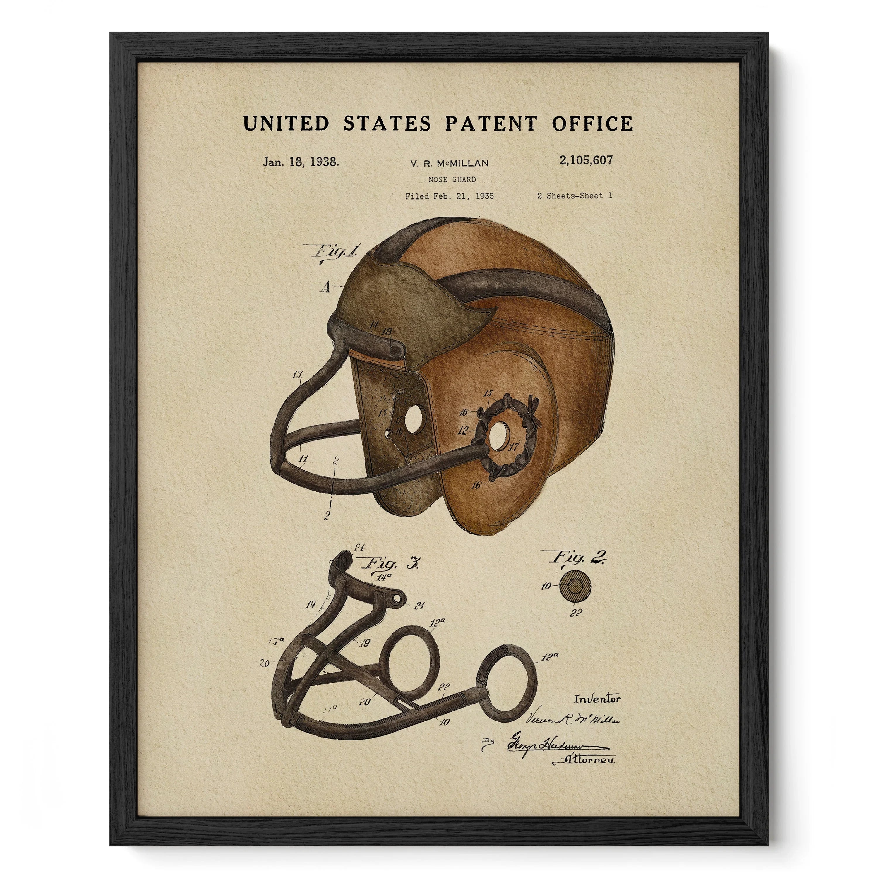 Vintage Football Helmet US Patent Art Print | Sports-Themed Dorm Decor | Campus Greek Fit