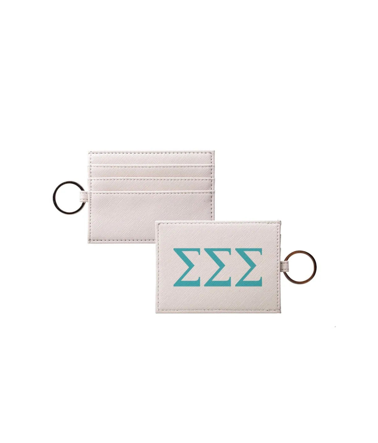 Tri Sigma Vegan Saffiano Leather Keychain Card Holder - Greek Letters Sea Blue Travel Wallet