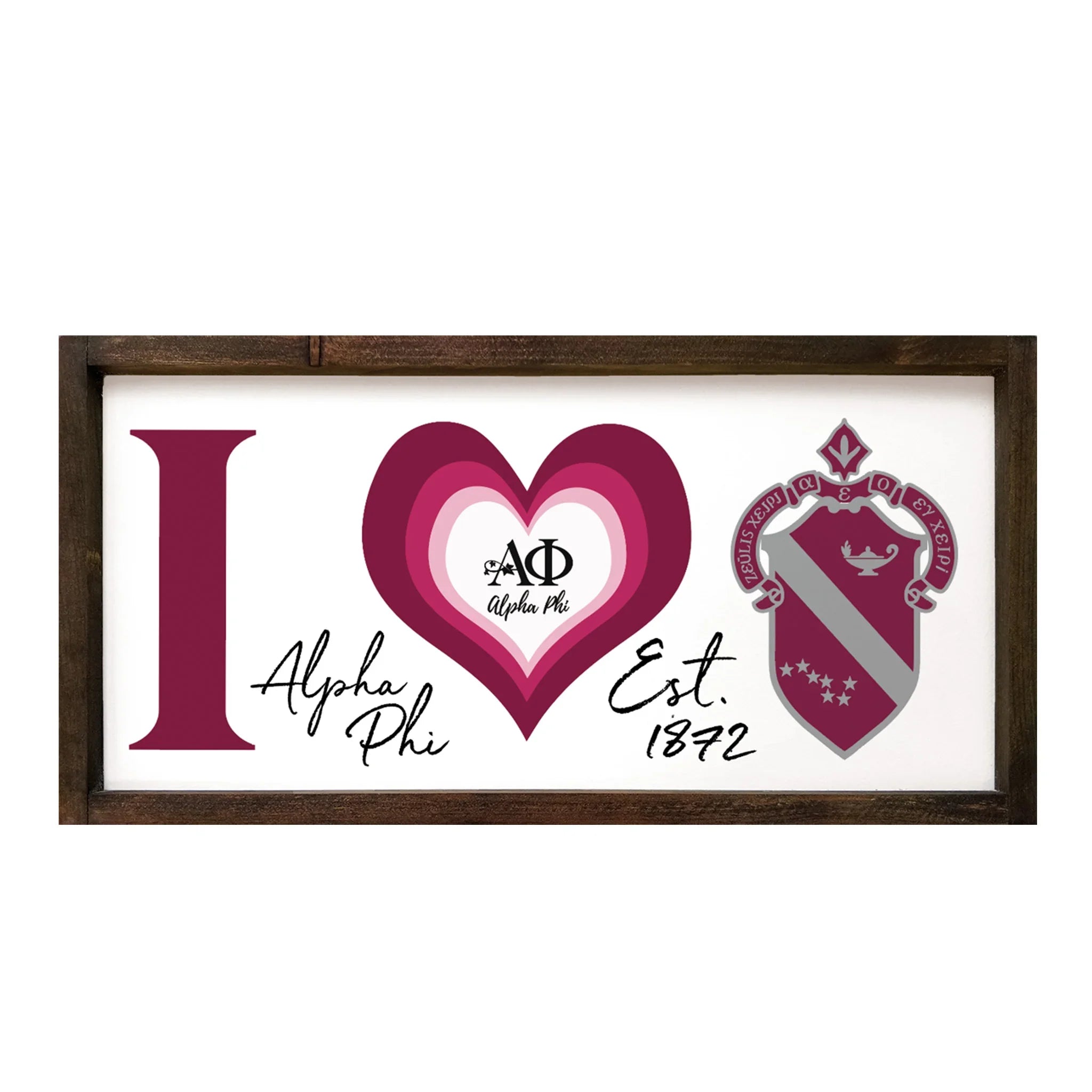 Alpha Phi Sign Large 12x24 "I Heart" Wood Framed Sign | APhi Gifts
