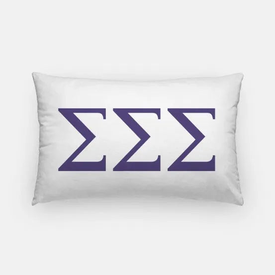Tri Sigma Lumbar Throw Pillow Cover - Knockout Greek Letters White Royal Purple Pillow Covers