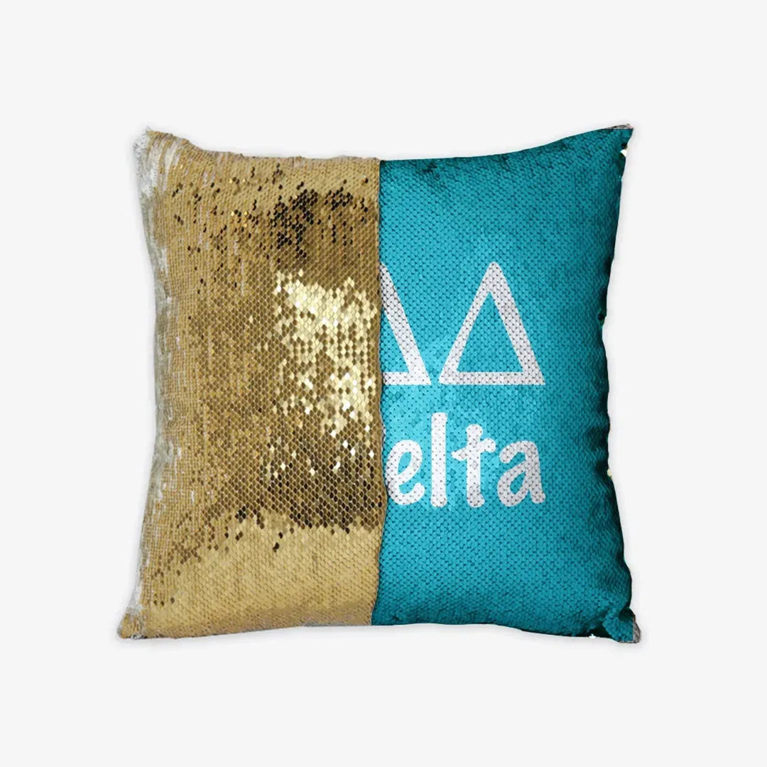Tri Delta Sequin Throw Pillow Cover - Bright Blue Gold Pillow Covers
