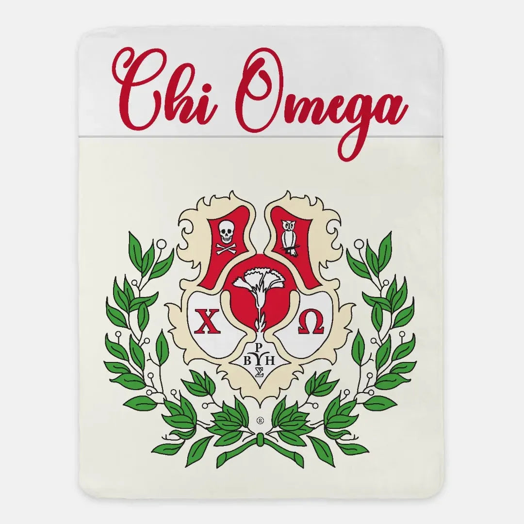 Chi Omega XL 60x80 Sherpa Blanket - Coat of Arms Throw Blankets