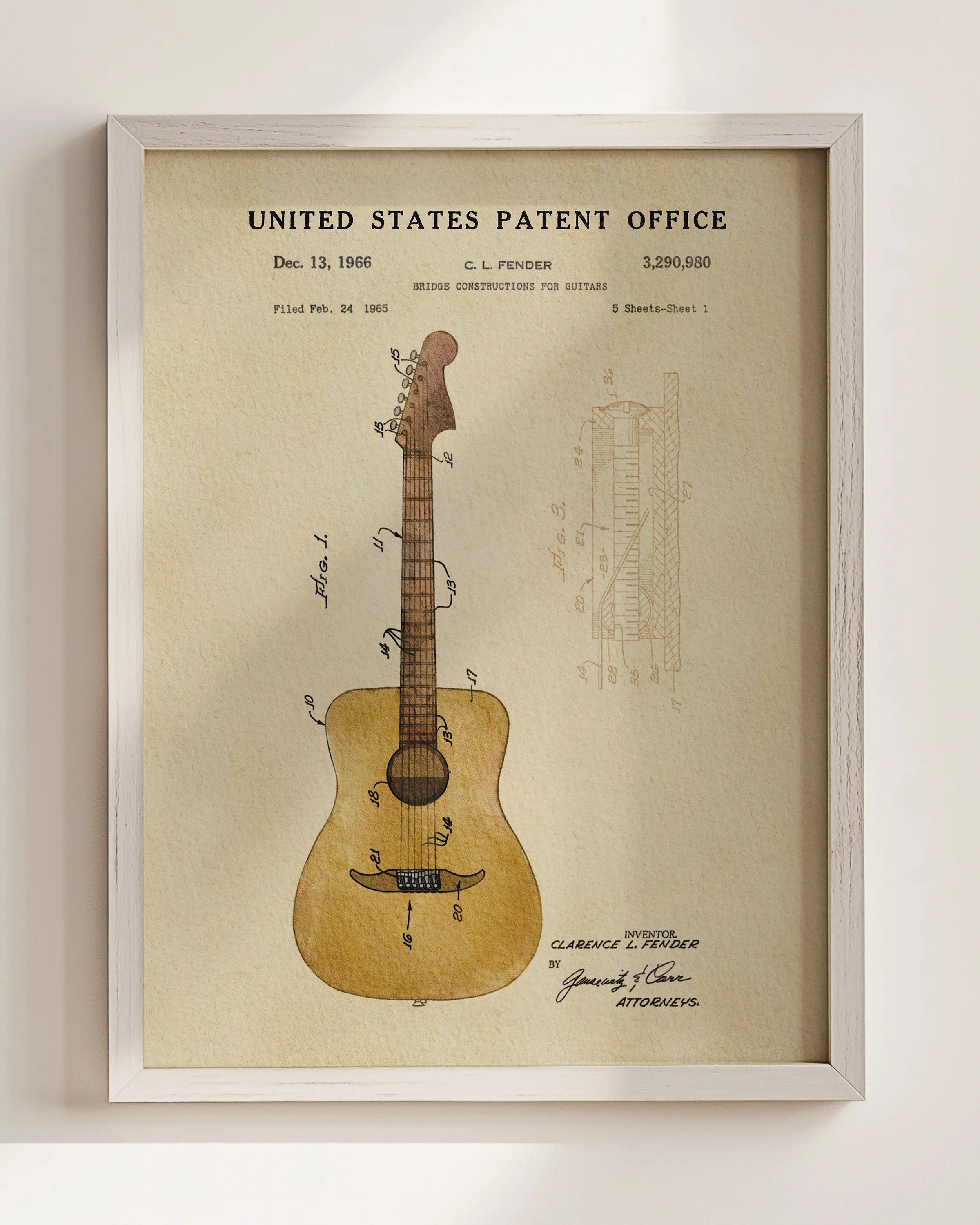 Acoustic Guitar US Patent Art Print | Music Themed Dorm Decor