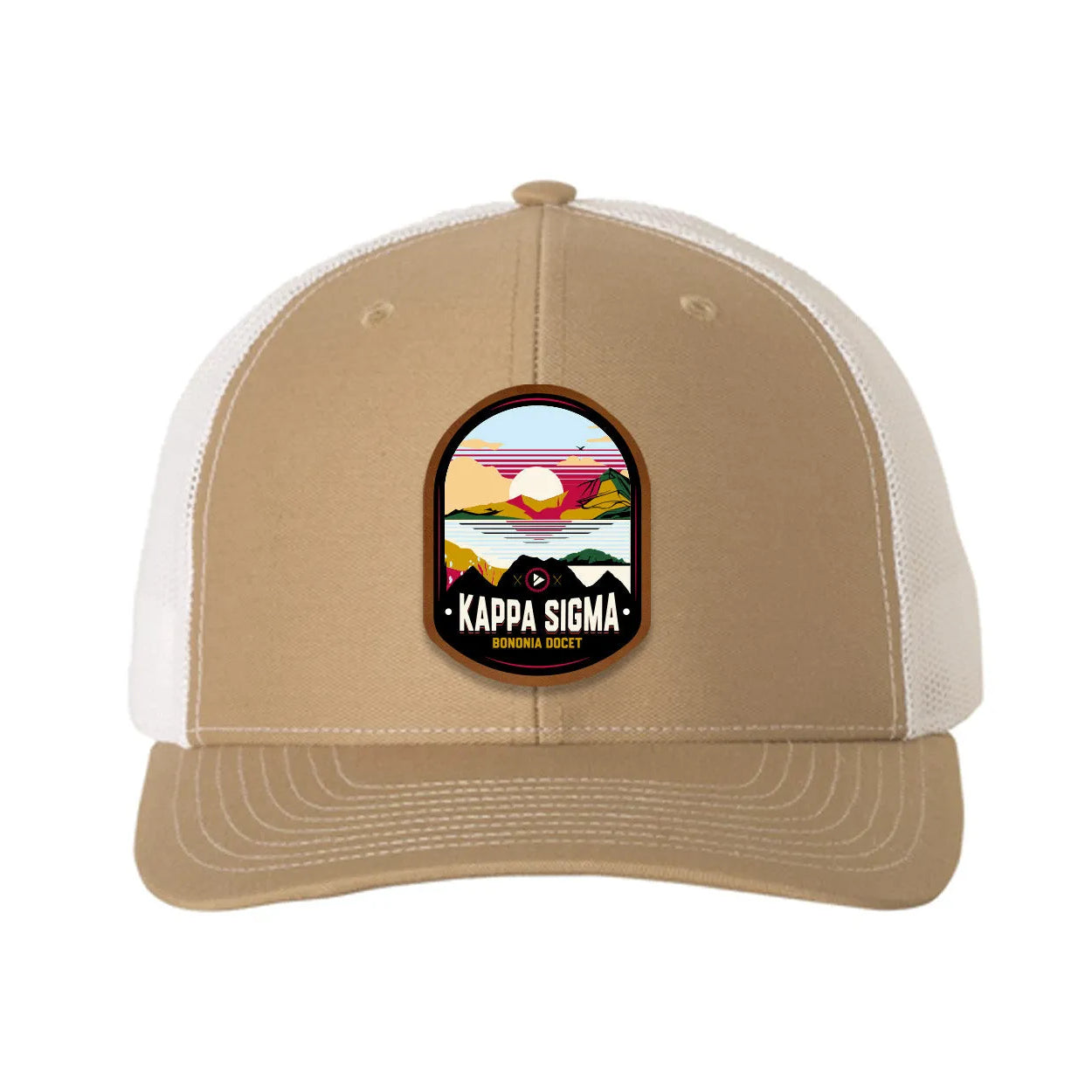 Kappa Sigma Richardson 112 UV Print Leatherette Patch Trucker Hat - Ventura Khaki White Trucker Hat