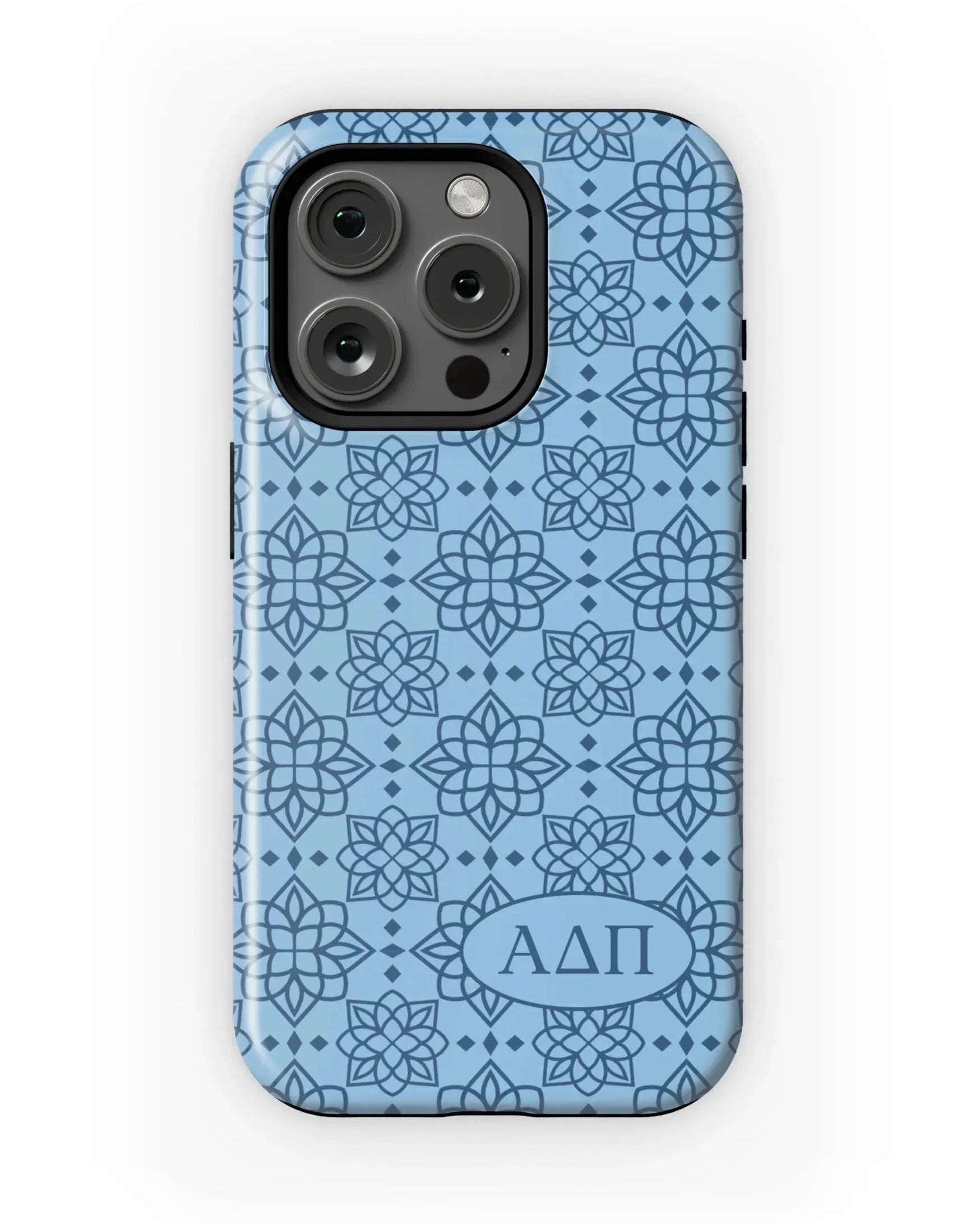 Alpha Delta Pi iPhone 16, 15, 14 Mobile Phone Case - Adelphean Blue Ornate Matte Mobile Phone Cases