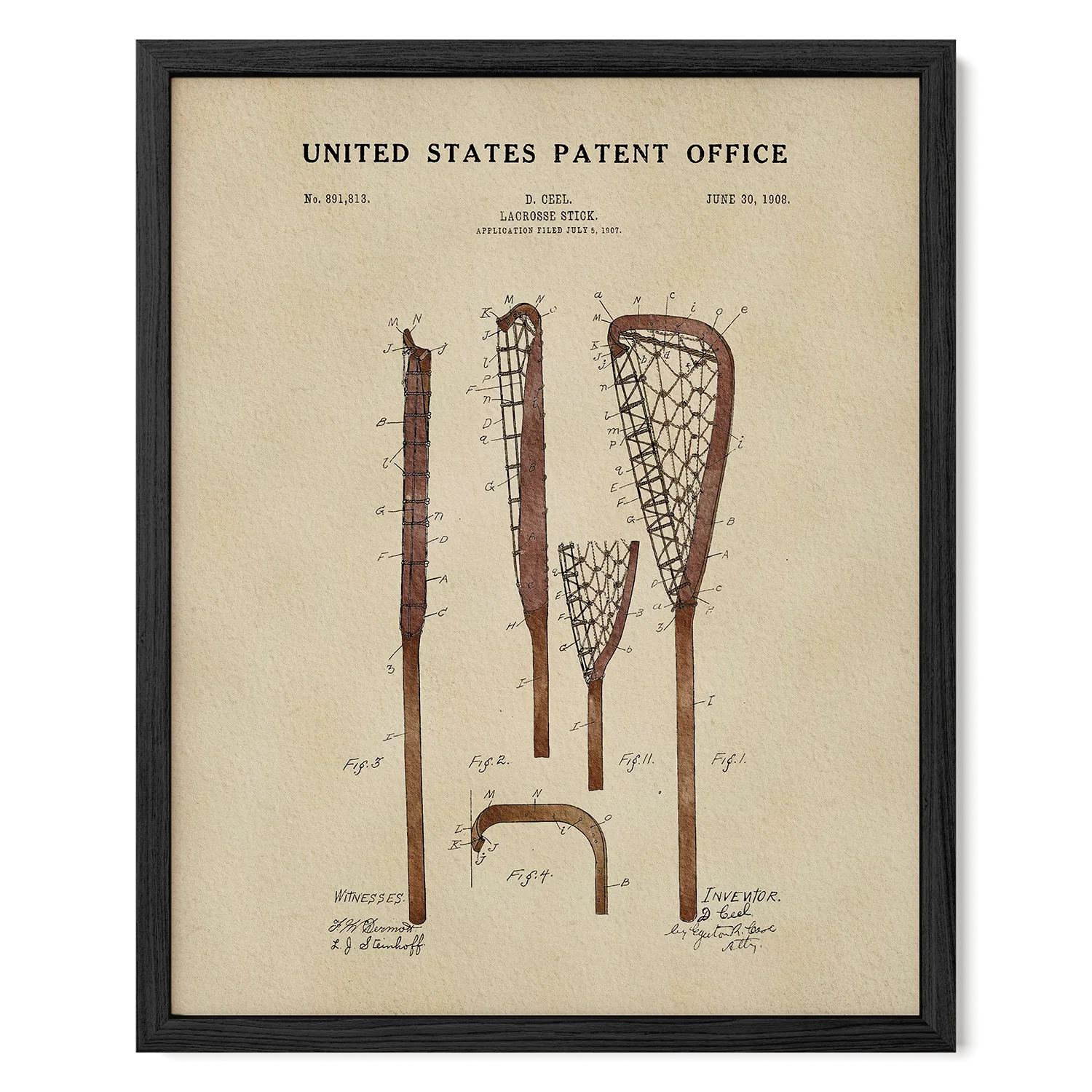 Original Lacrosse Stick US Patent Art Print | Sports-Themed Dorm Decor | Campus Greek Fit