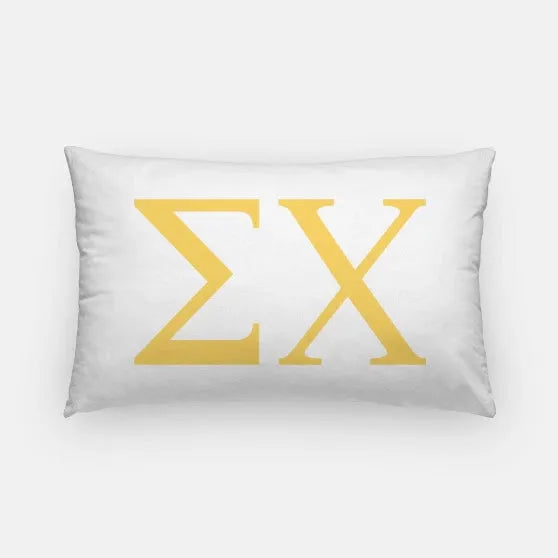 Sigma Chi Lumbar Pillow Cover - Greek Letters White Gold Pillow Covers